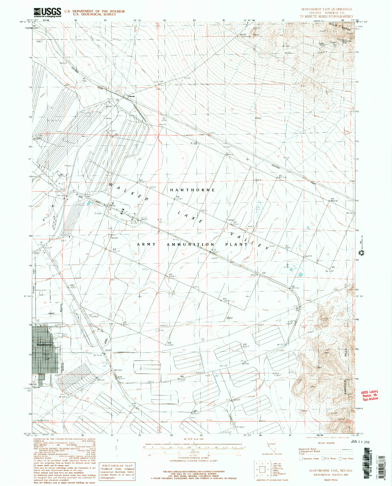 USGS 1:24000-SCALE QUADRANGLE FOR HAWTHORNE EAST, NV 1987