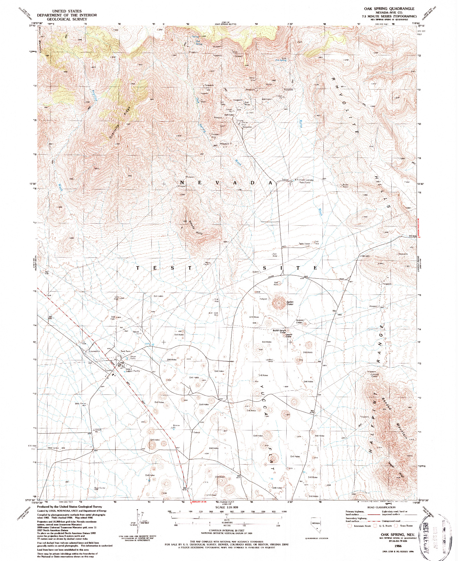USGS 1:24000-SCALE QUADRANGLE FOR OAK SPRING, NV 1986