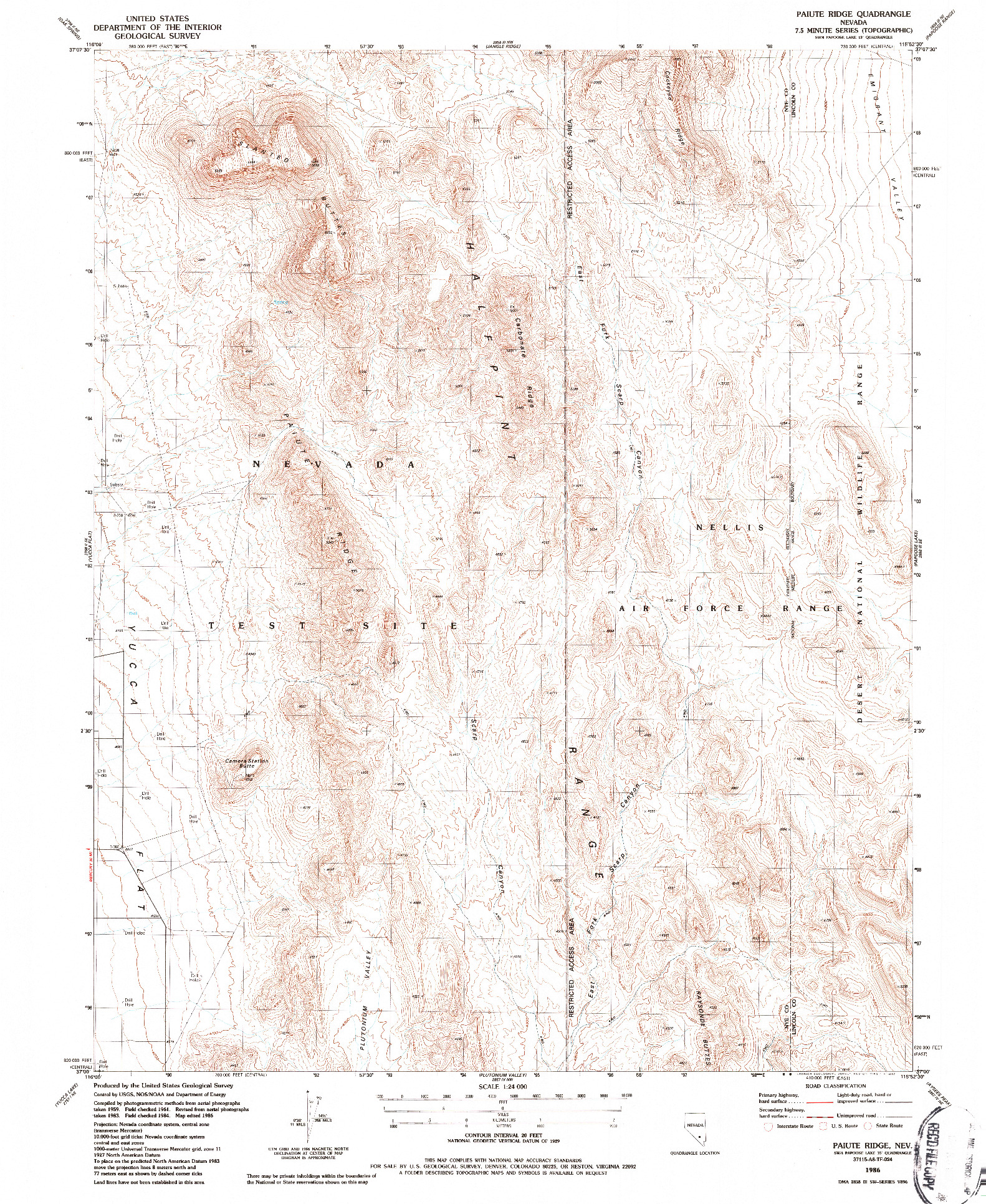 USGS 1:24000-SCALE QUADRANGLE FOR PAIUTE RIDGE, NV 1986