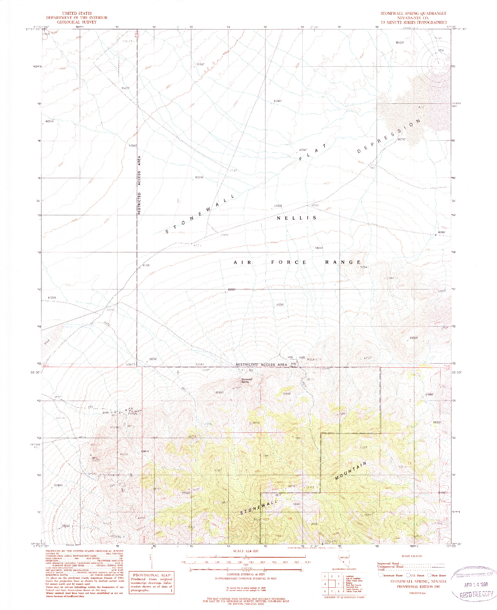 USGS 1:24000-SCALE QUADRANGLE FOR STONEWALL SPRING, NV 1987