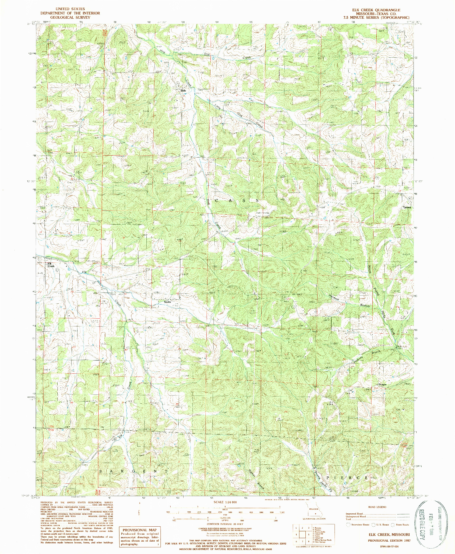USGS 1:24000-SCALE QUADRANGLE FOR ELK CREEK, MO 1987