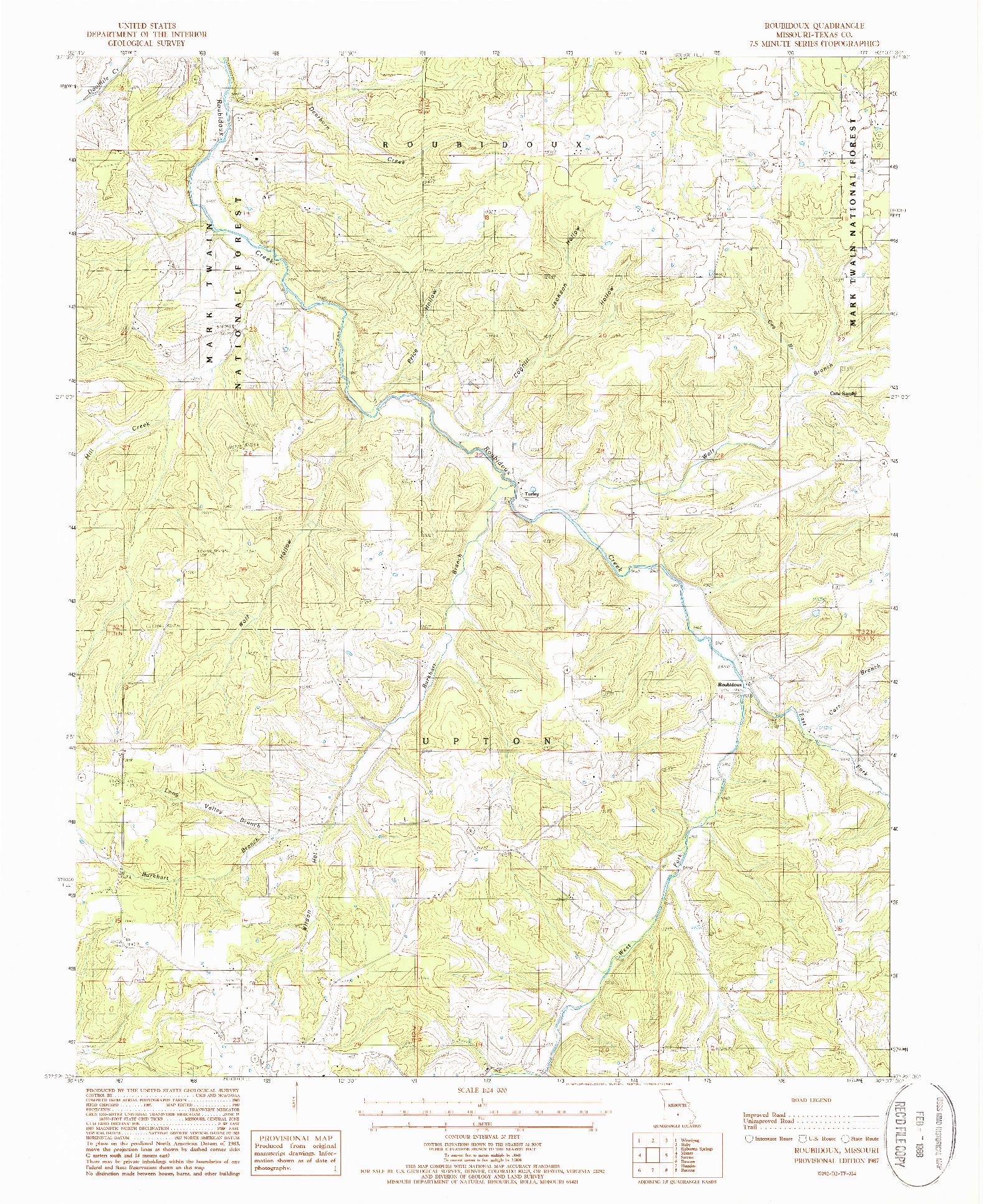 USGS 1:24000-SCALE QUADRANGLE FOR ROUBIDOUX, MO 1987