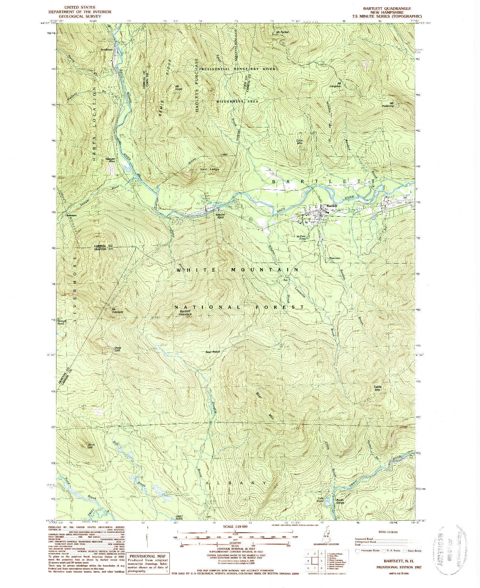 USGS 1:24000-SCALE QUADRANGLE FOR BARTLETT, NH 1987
