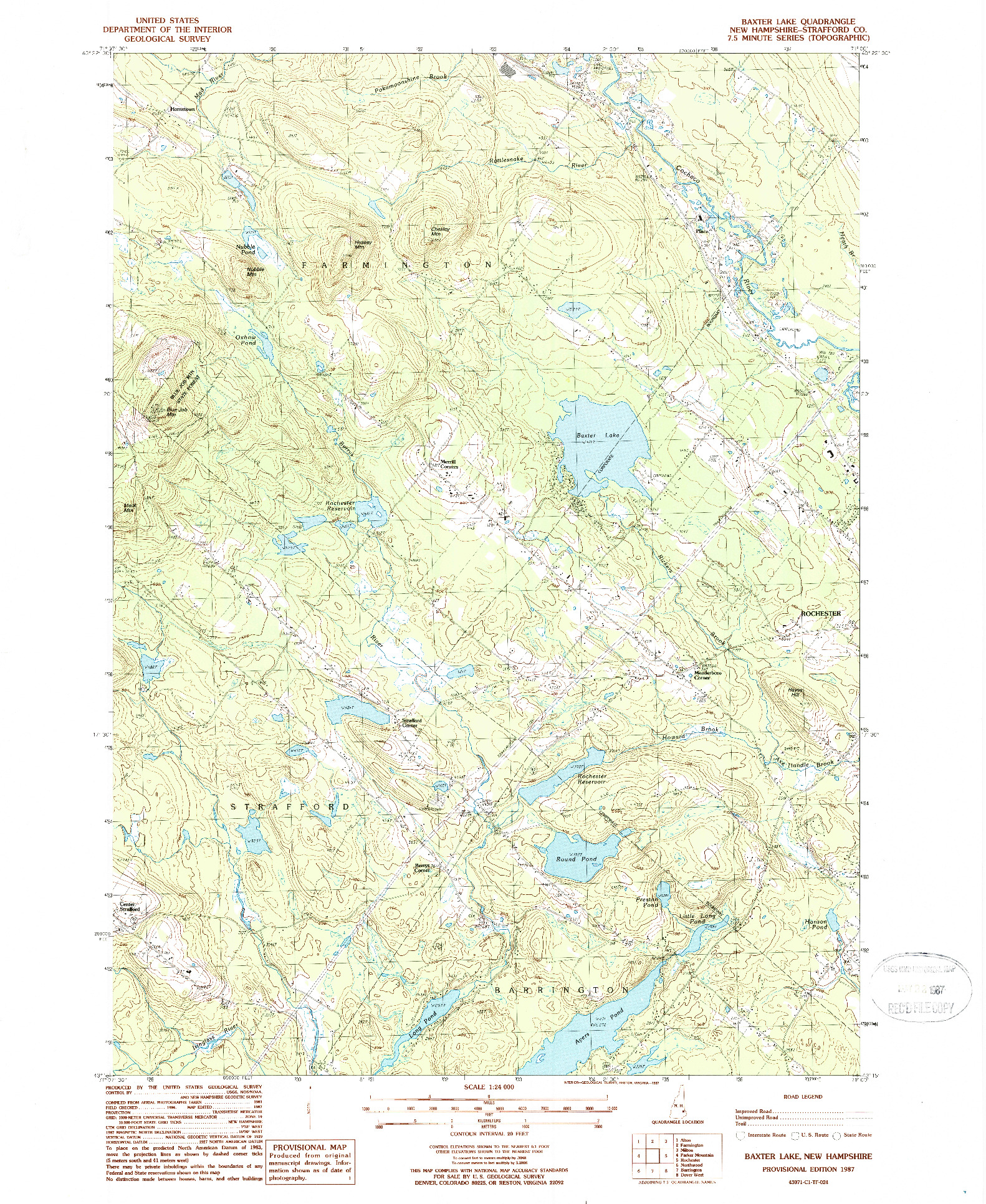 USGS 1:24000-SCALE QUADRANGLE FOR BAXTER LAKE, NH 1987