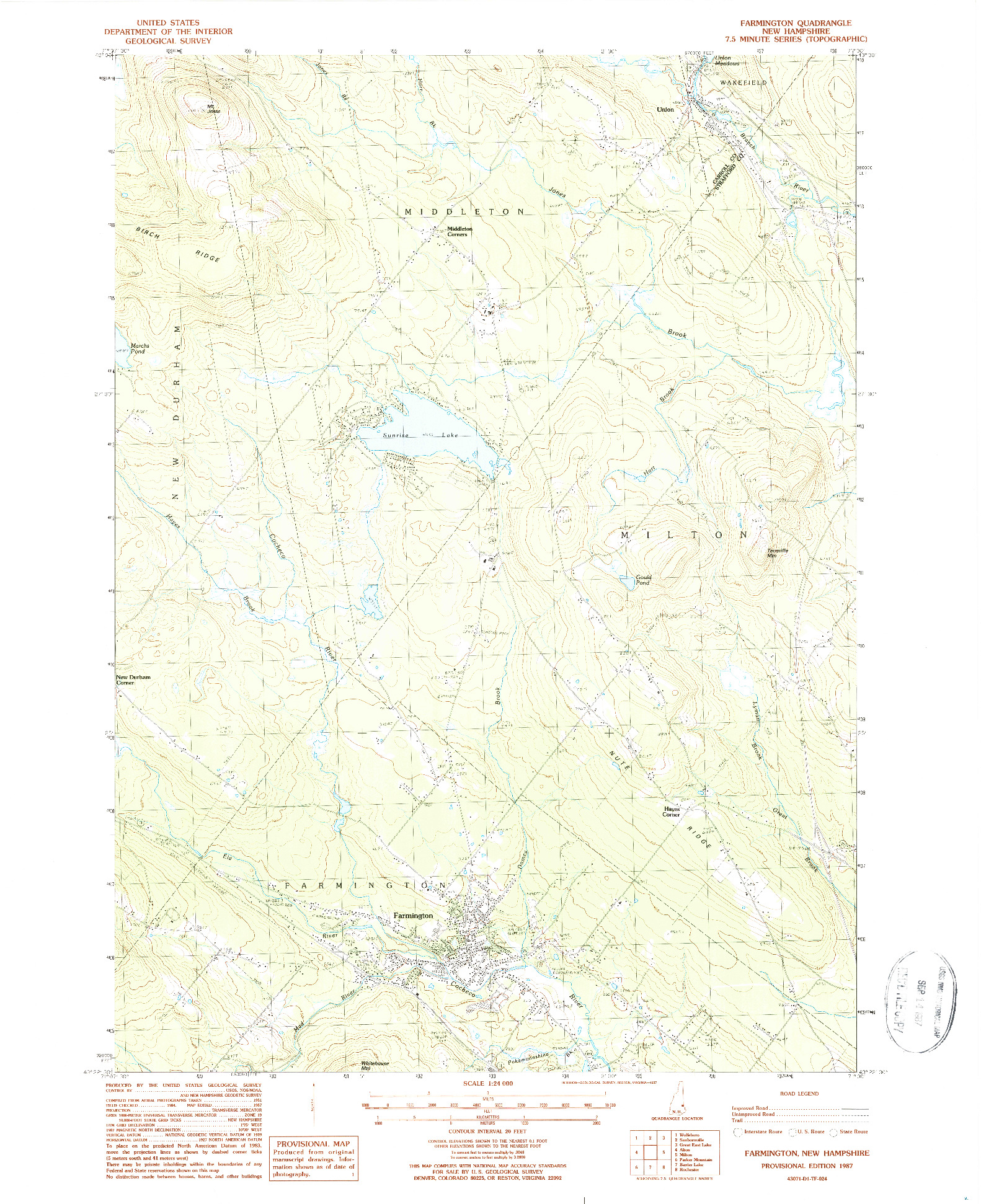 USGS 1:24000-SCALE QUADRANGLE FOR FARMINGTON, NH 1987