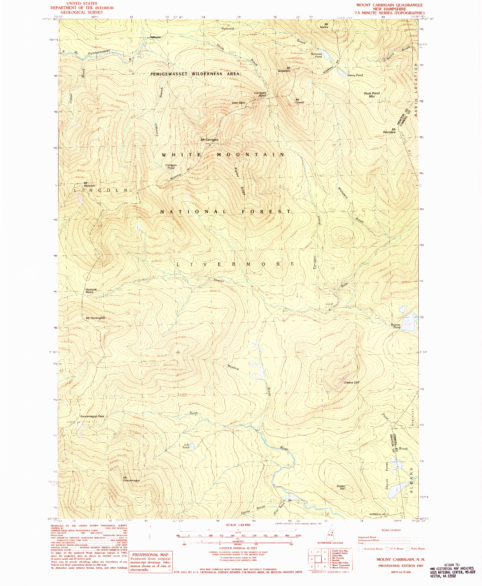 USGS 1:24000-SCALE QUADRANGLE FOR MOUNT CARRIGAIN, NH 1987