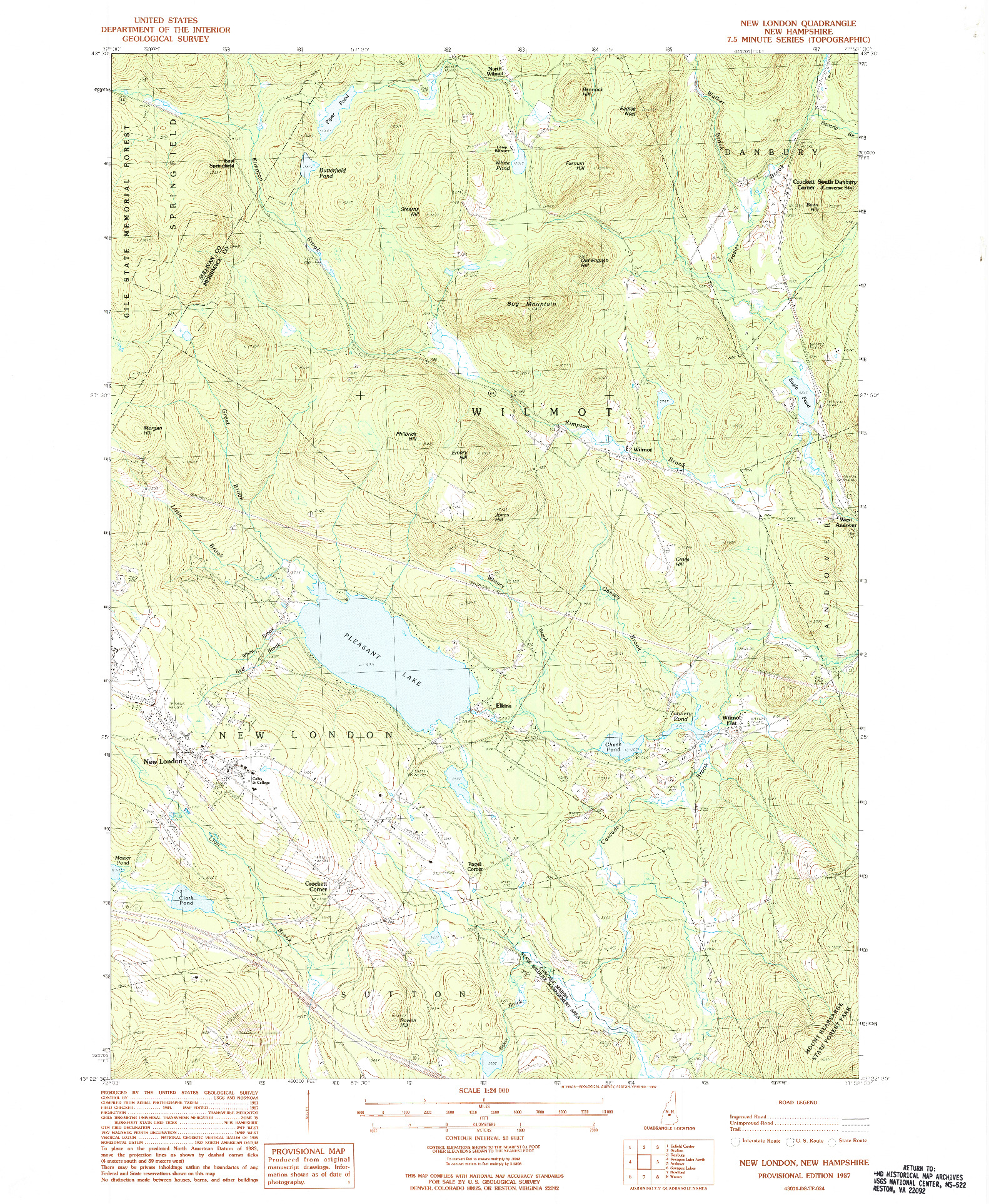 USGS 1:24000-SCALE QUADRANGLE FOR NEW LONDON, NH 1987