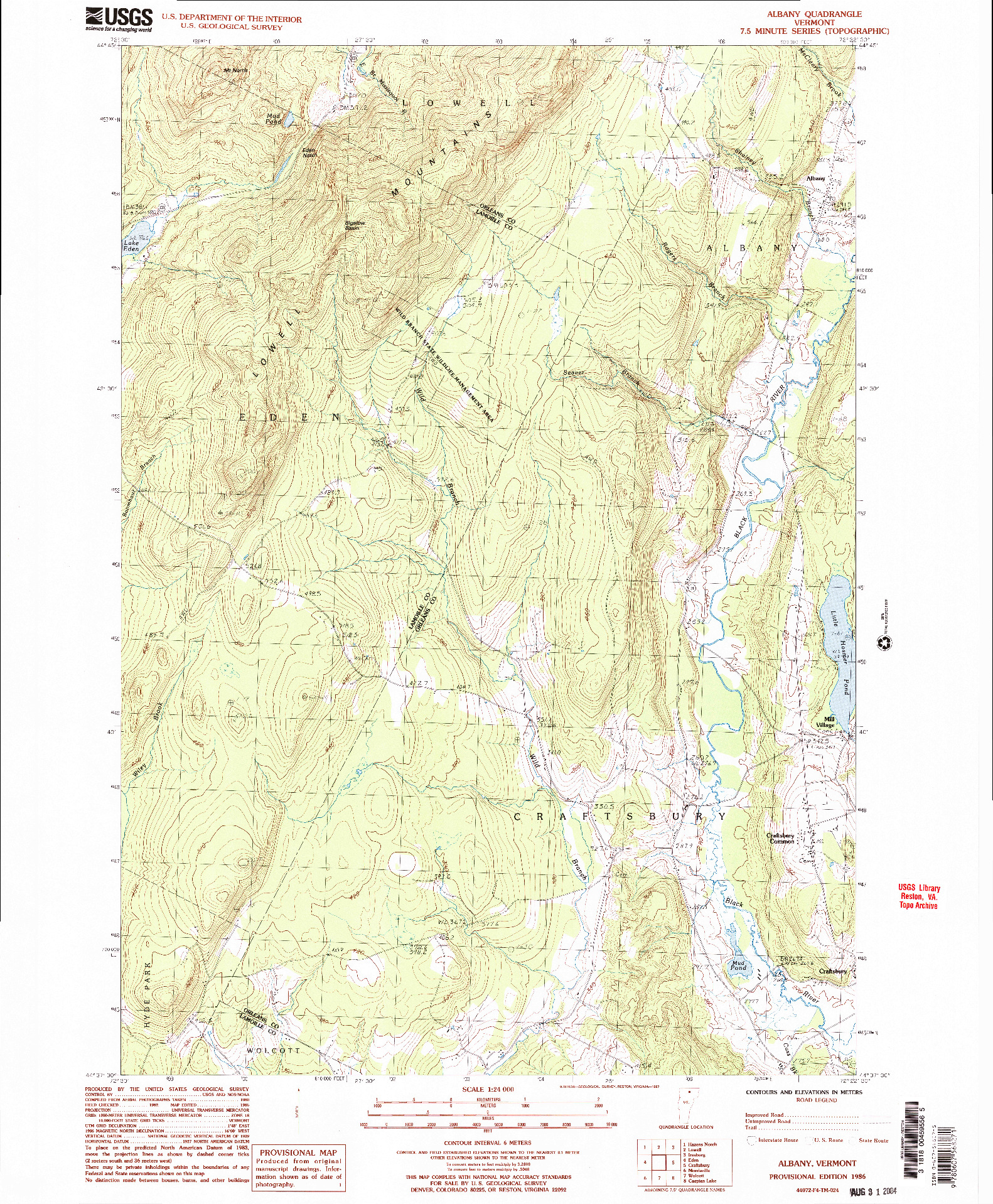 USGS 1:24000-SCALE QUADRANGLE FOR ALBANY, VT 1986
