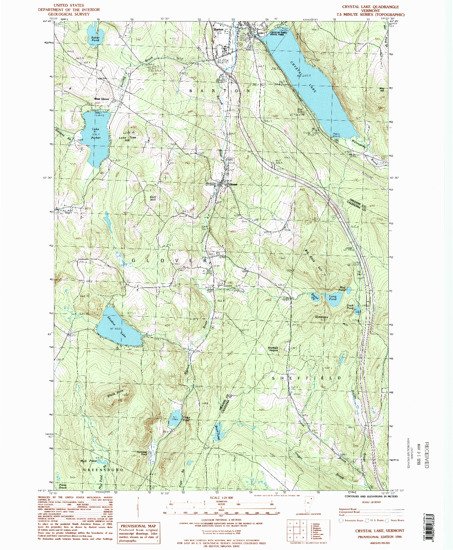 USGS 1:24000-SCALE QUADRANGLE FOR CRYSTAL LAKE, VT 1986