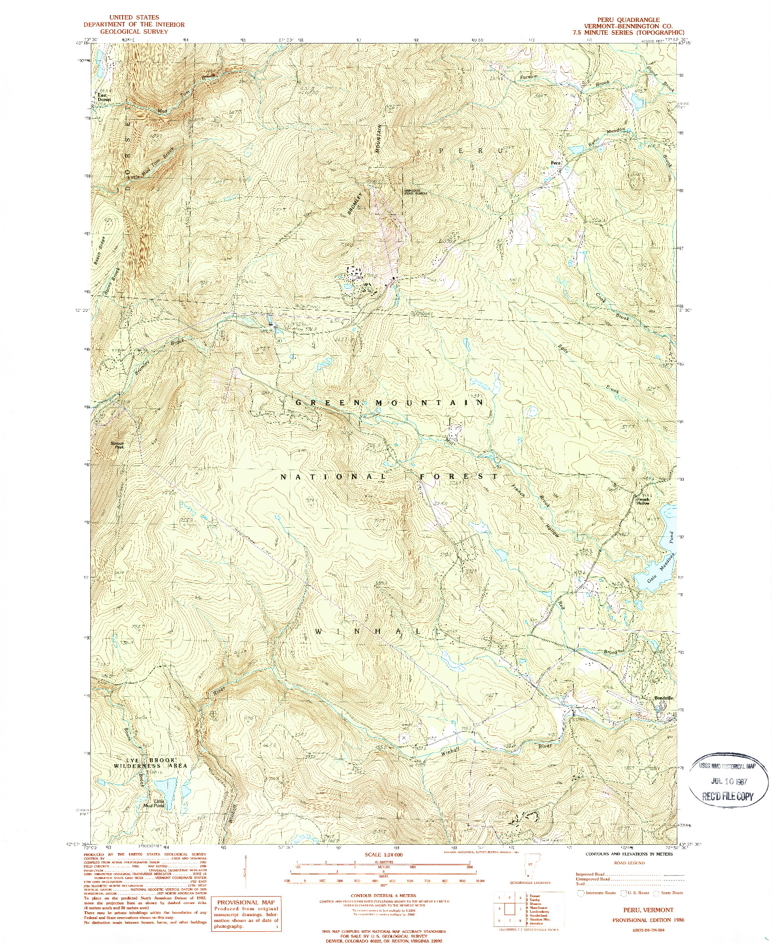 USGS 1:24000-SCALE QUADRANGLE FOR PERU, VT 1986