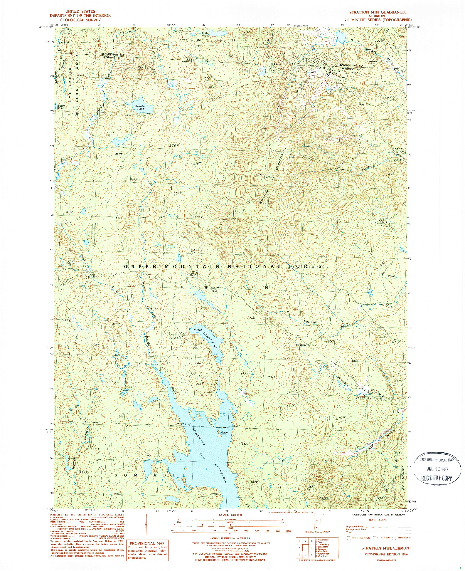 USGS 1:24000-SCALE QUADRANGLE FOR STRATTON MTN, VT 1986