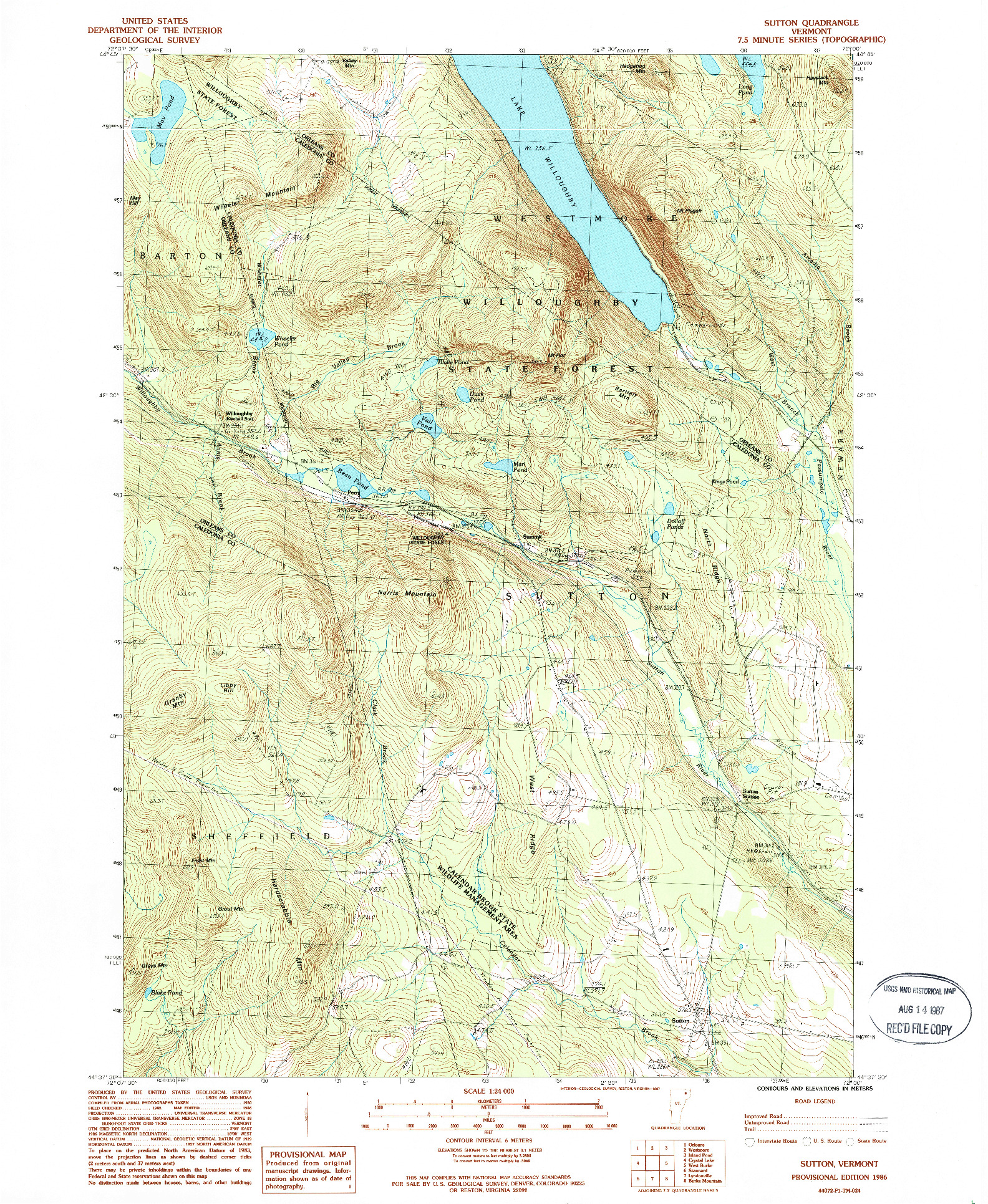 USGS 1:24000-SCALE QUADRANGLE FOR SUTTON, VT 1986