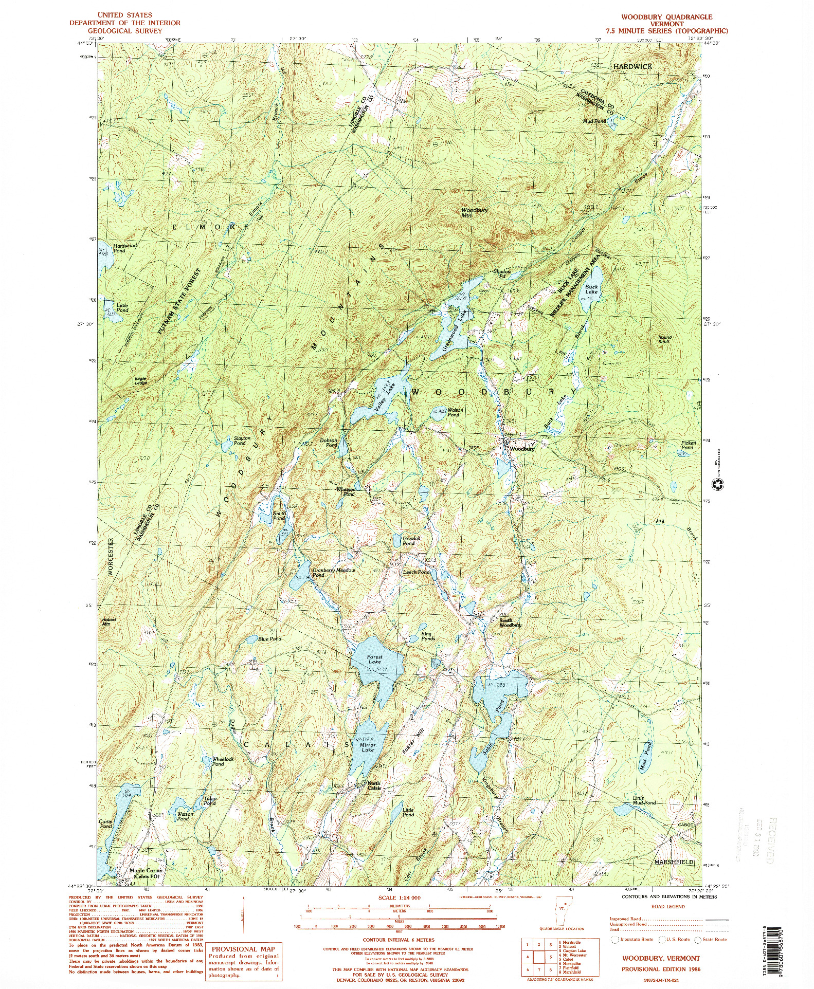 USGS 1:24000-SCALE QUADRANGLE FOR WOODBURY, VT 1986