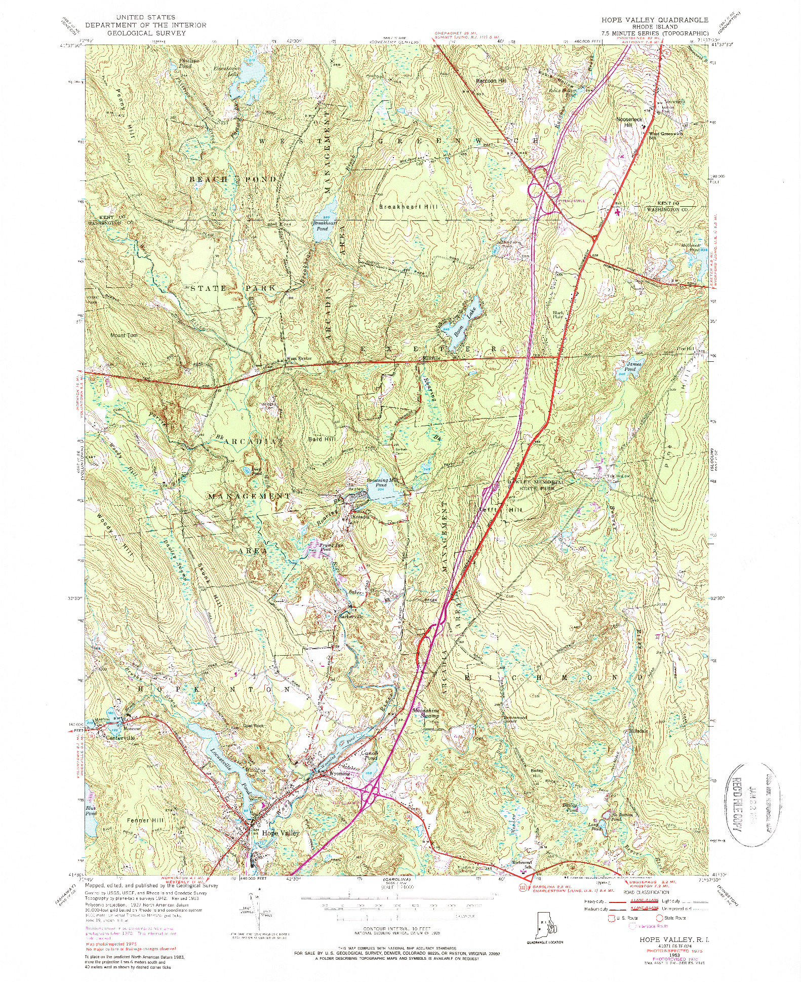 USGS 1:24000-SCALE QUADRANGLE FOR HOPE VALLEY, RI 1953