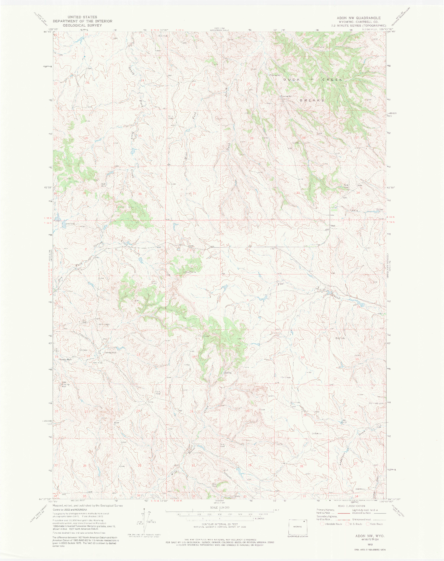 USGS 1:24000-SCALE QUADRANGLE FOR ADON NW, WY 1972