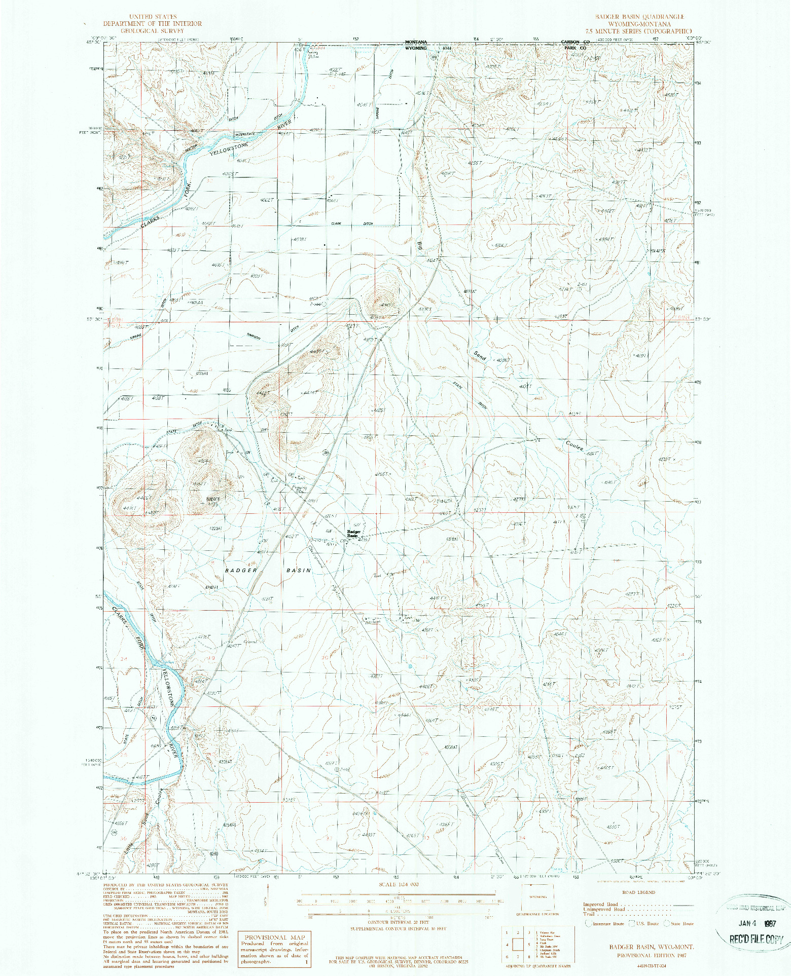 USGS 1:24000-SCALE QUADRANGLE FOR BADGER BASIN, WY 1987