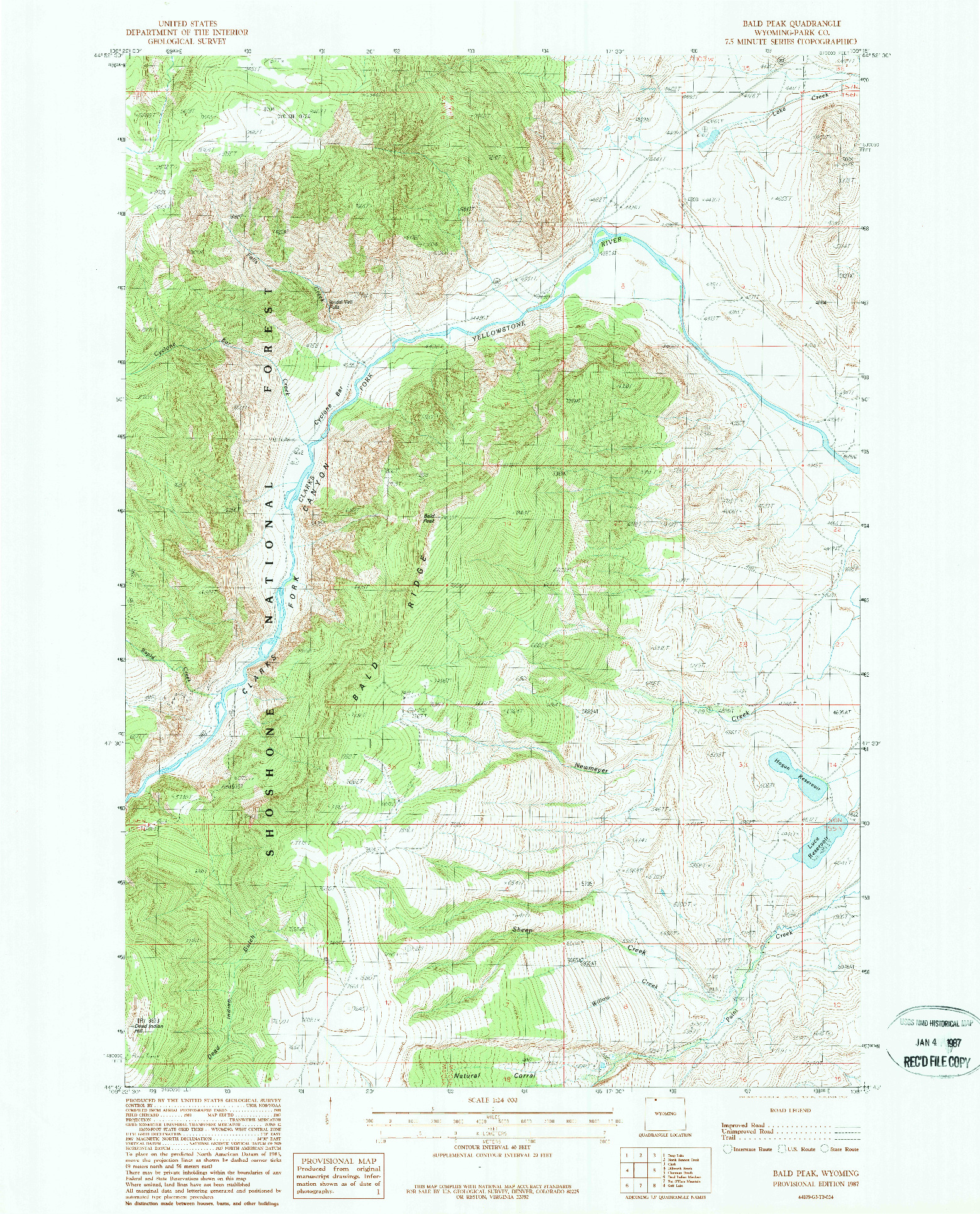 USGS 1:24000-SCALE QUADRANGLE FOR BALD PEAK, WY 1987