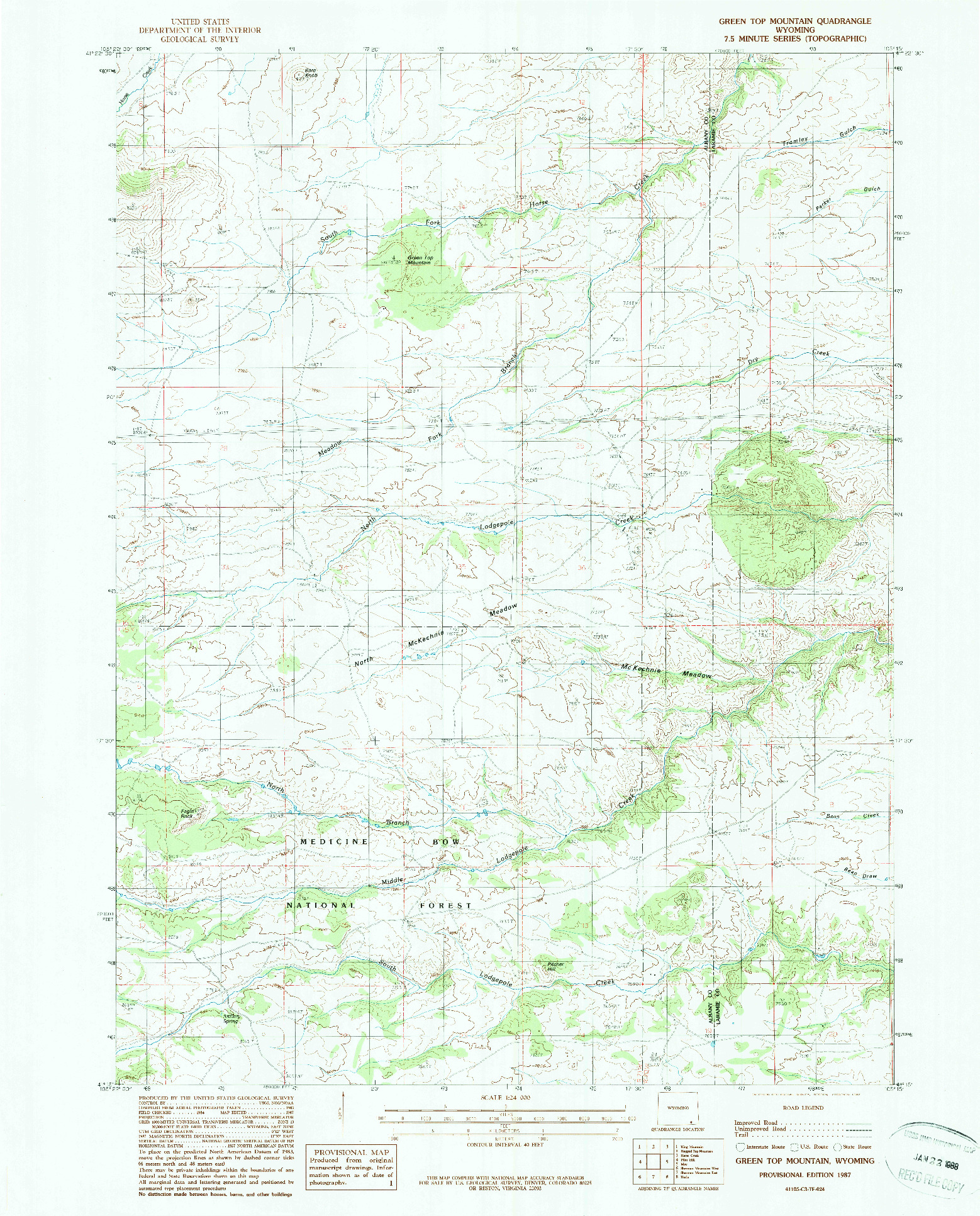 USGS 1:24000-SCALE QUADRANGLE FOR GREEN TOP MOUNTAIN, WY 1987