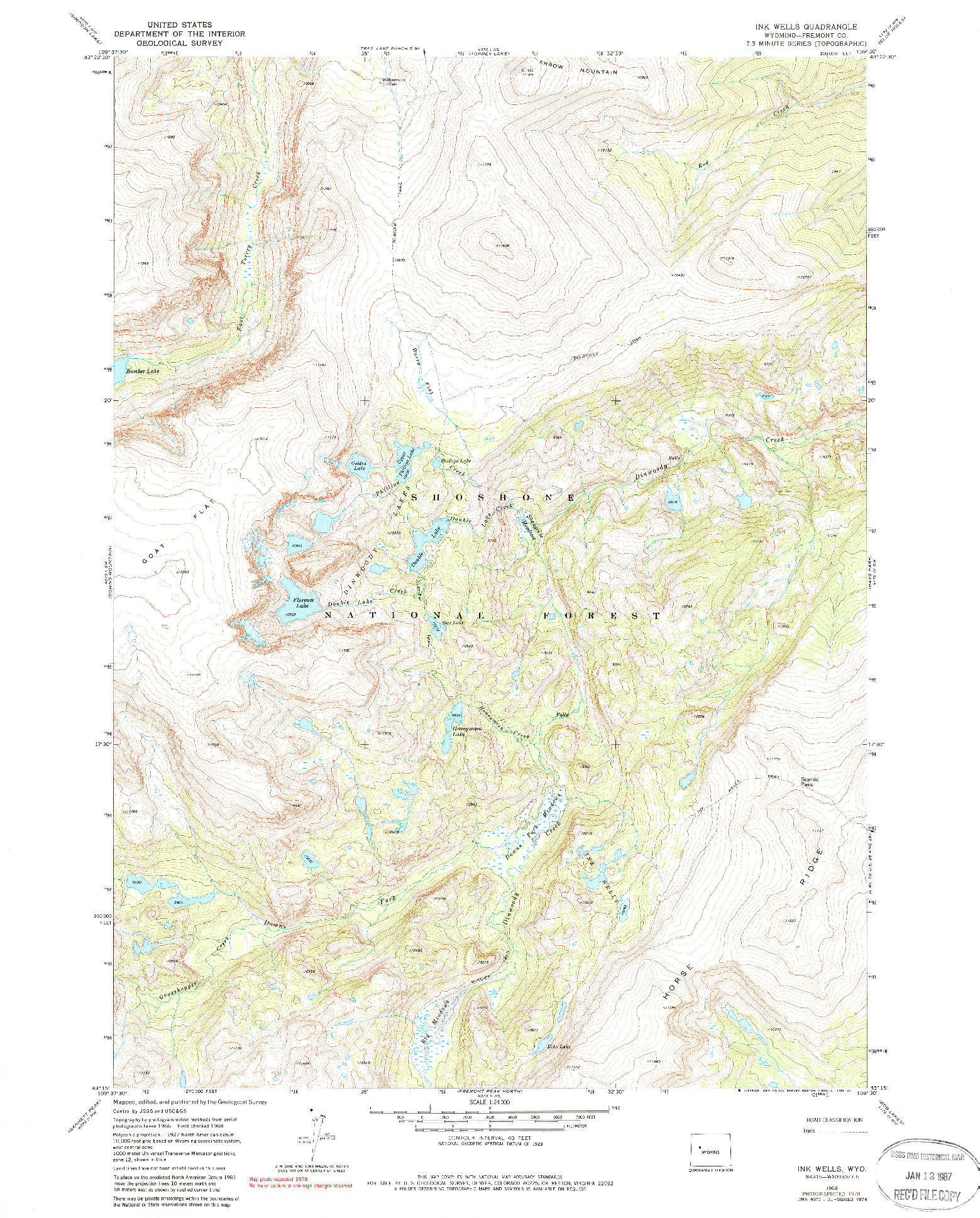 USGS 1:24000-SCALE QUADRANGLE FOR INK WELLS, WY 1968