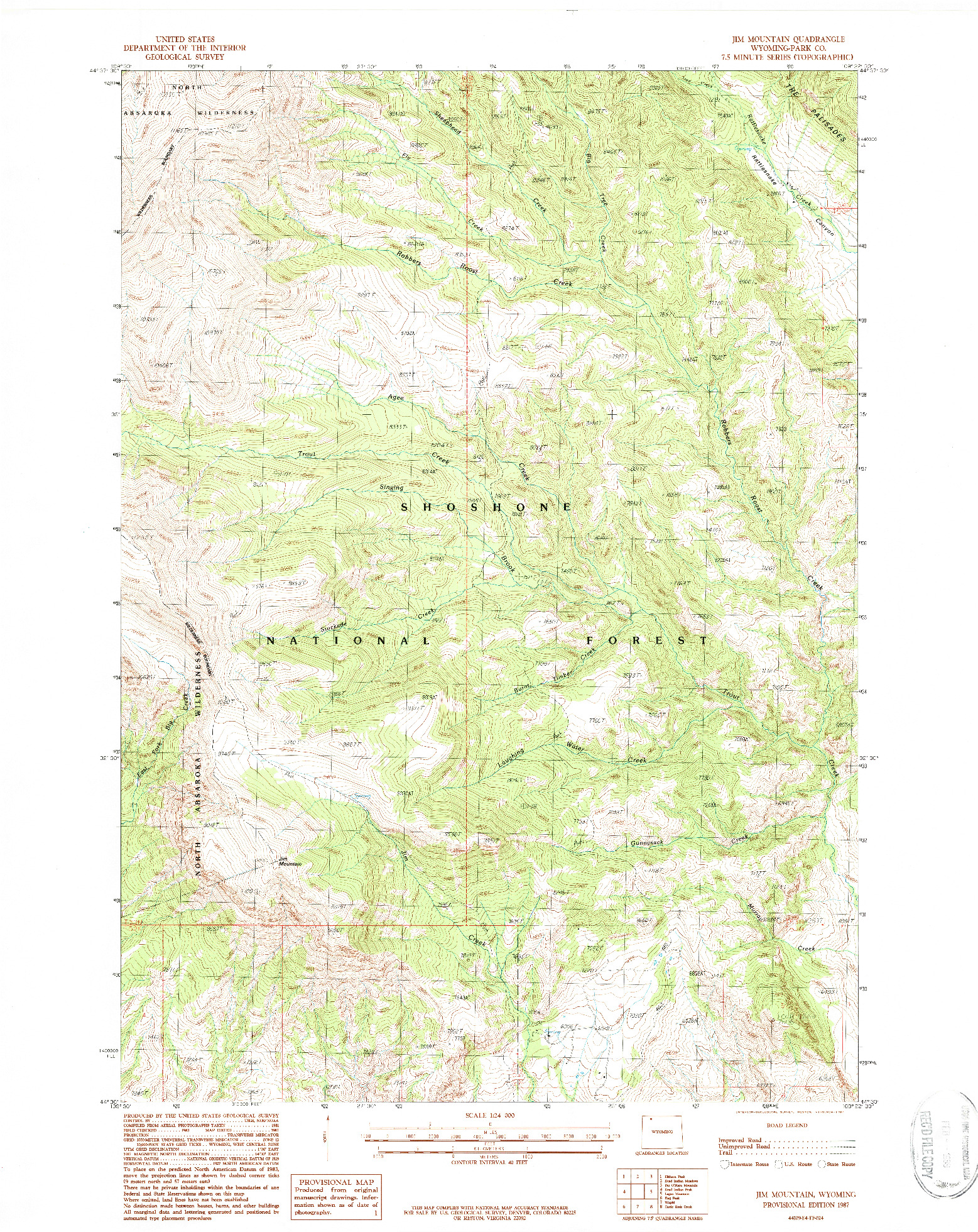 USGS 1:24000-SCALE QUADRANGLE FOR JIM MOUNTAIN, WY 1987