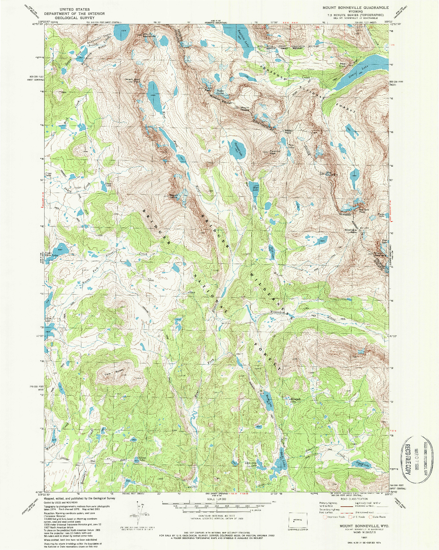 USGS 1:24000-SCALE QUADRANGLE FOR MOUNT BONNEVILLE, WY 1981