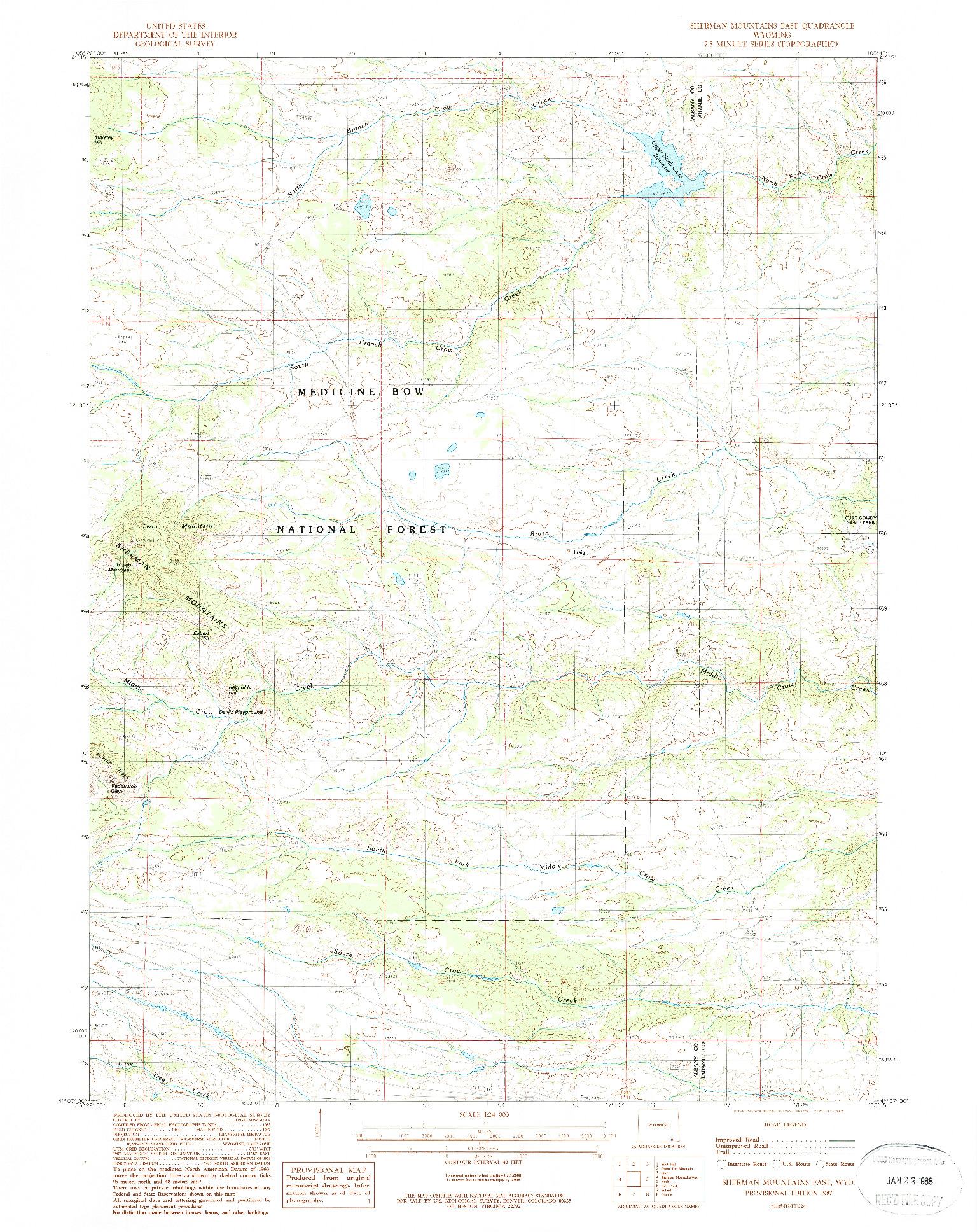 USGS 1:24000-SCALE QUADRANGLE FOR SHERMAN MOUNTAINS EAST, WY 1987