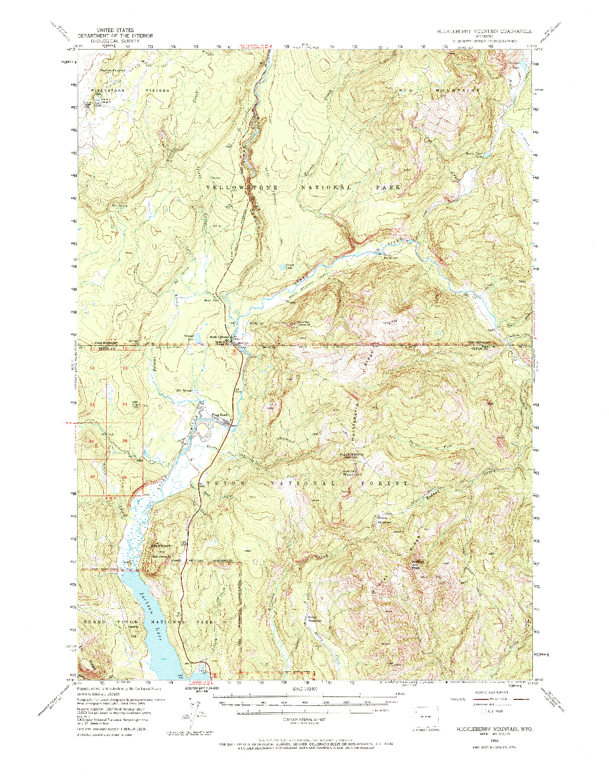 USGS 1:62500-SCALE QUADRANGLE FOR HUCKLEBERRY MOUNTAIN, WY 1956