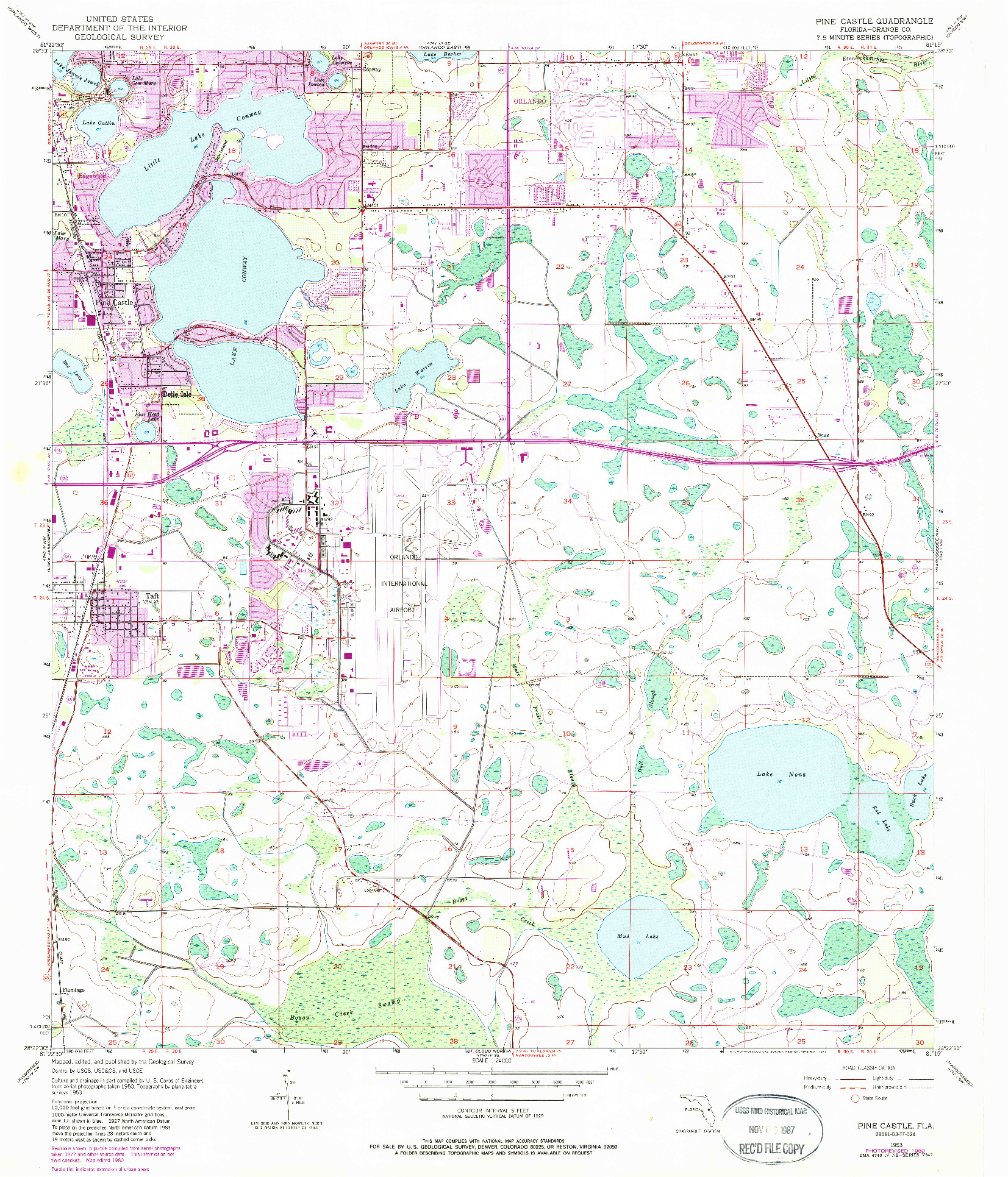 USGS 1:24000-SCALE QUADRANGLE FOR PINE CASTLE, FL 1953