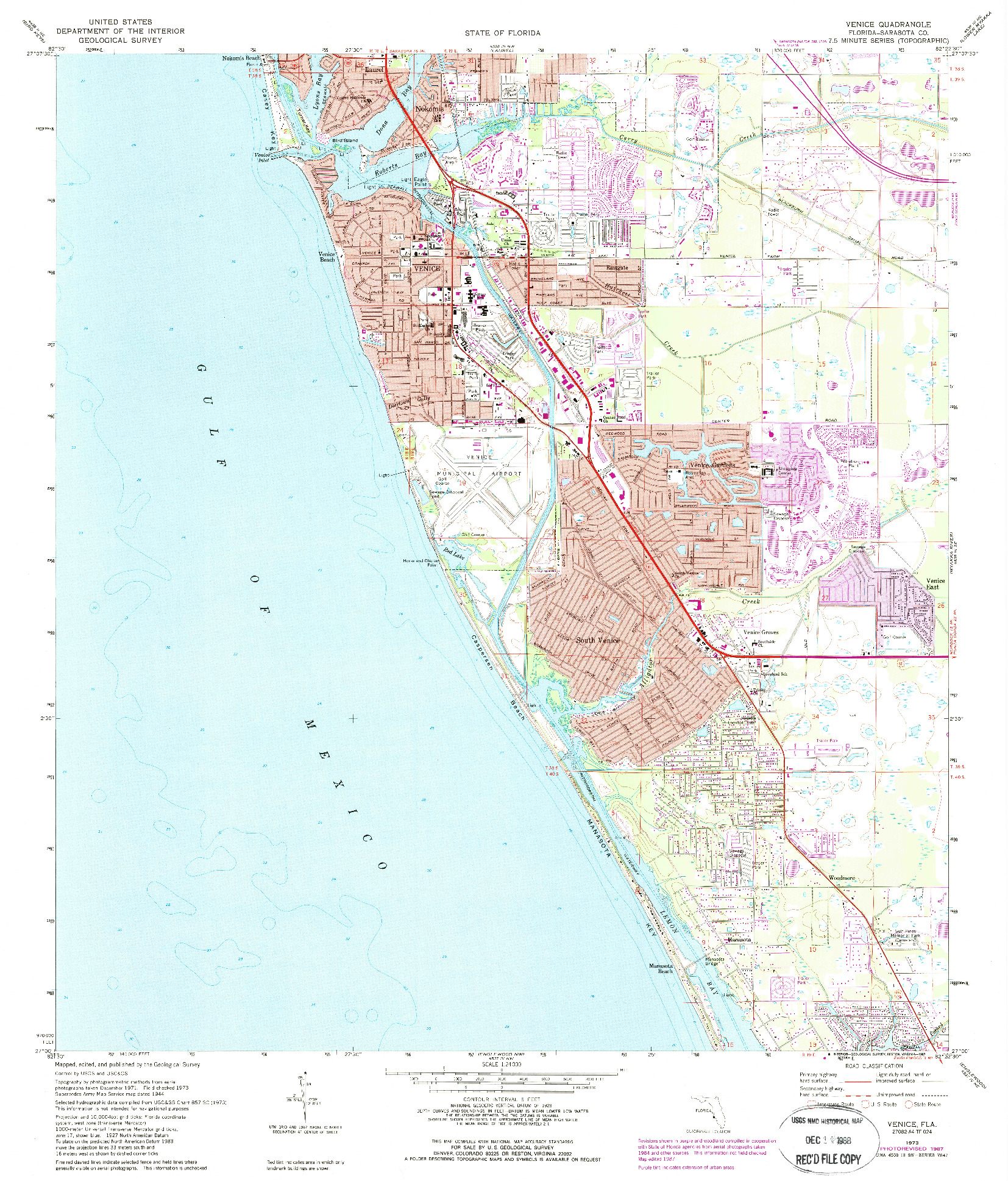 USGS 1:24000-SCALE QUADRANGLE FOR VENICE, FL 1973