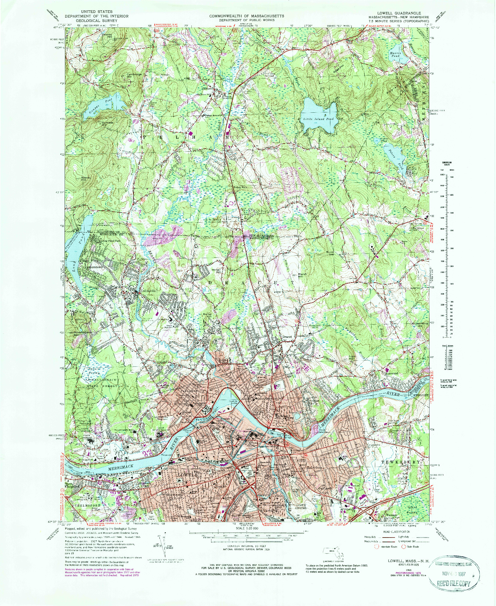USGS 1:25000-SCALE QUADRANGLE FOR LOWELL, MA 1966
