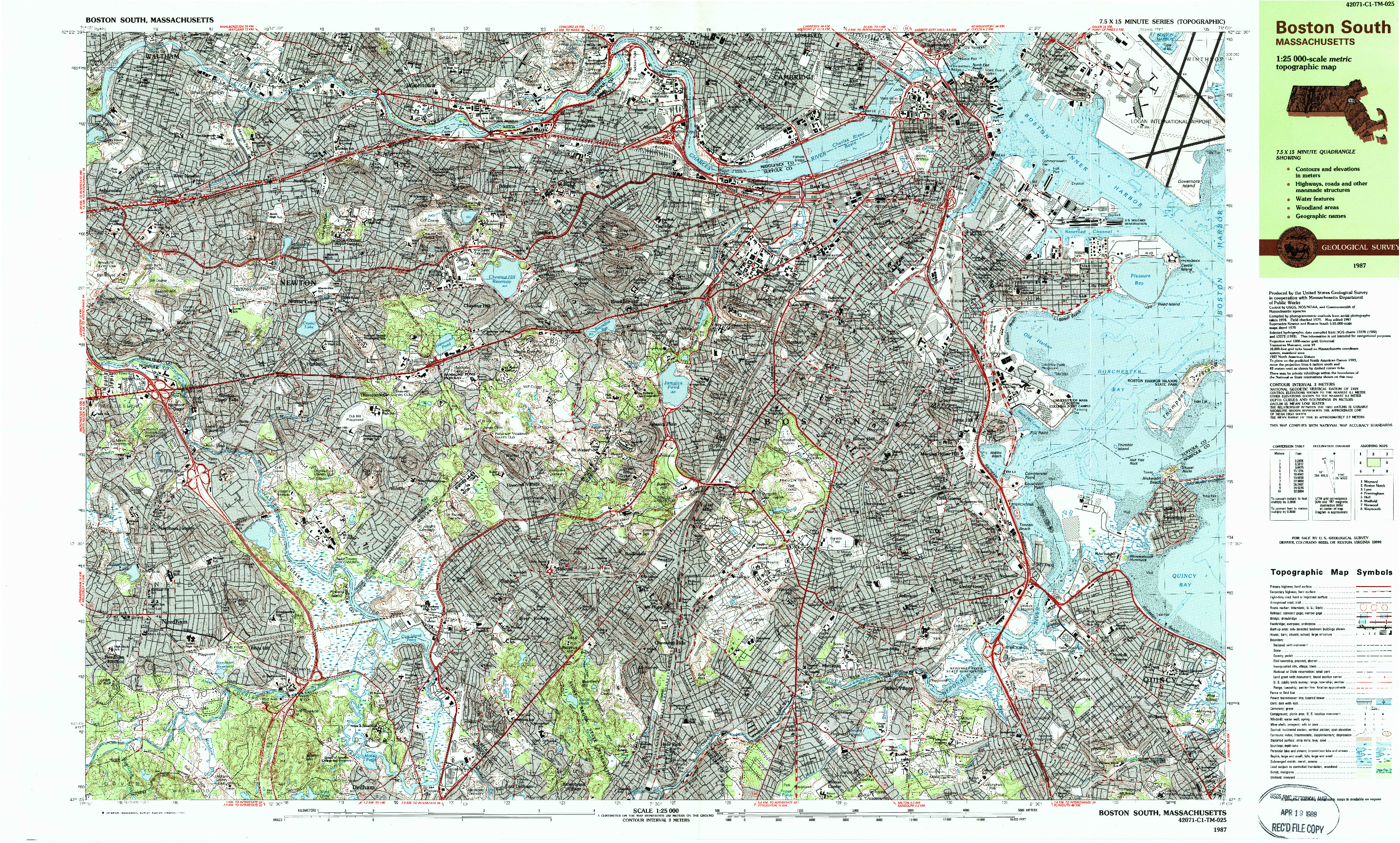 USGS 1:25000-SCALE QUADRANGLE FOR BOSTON SOUTH, MA 1987