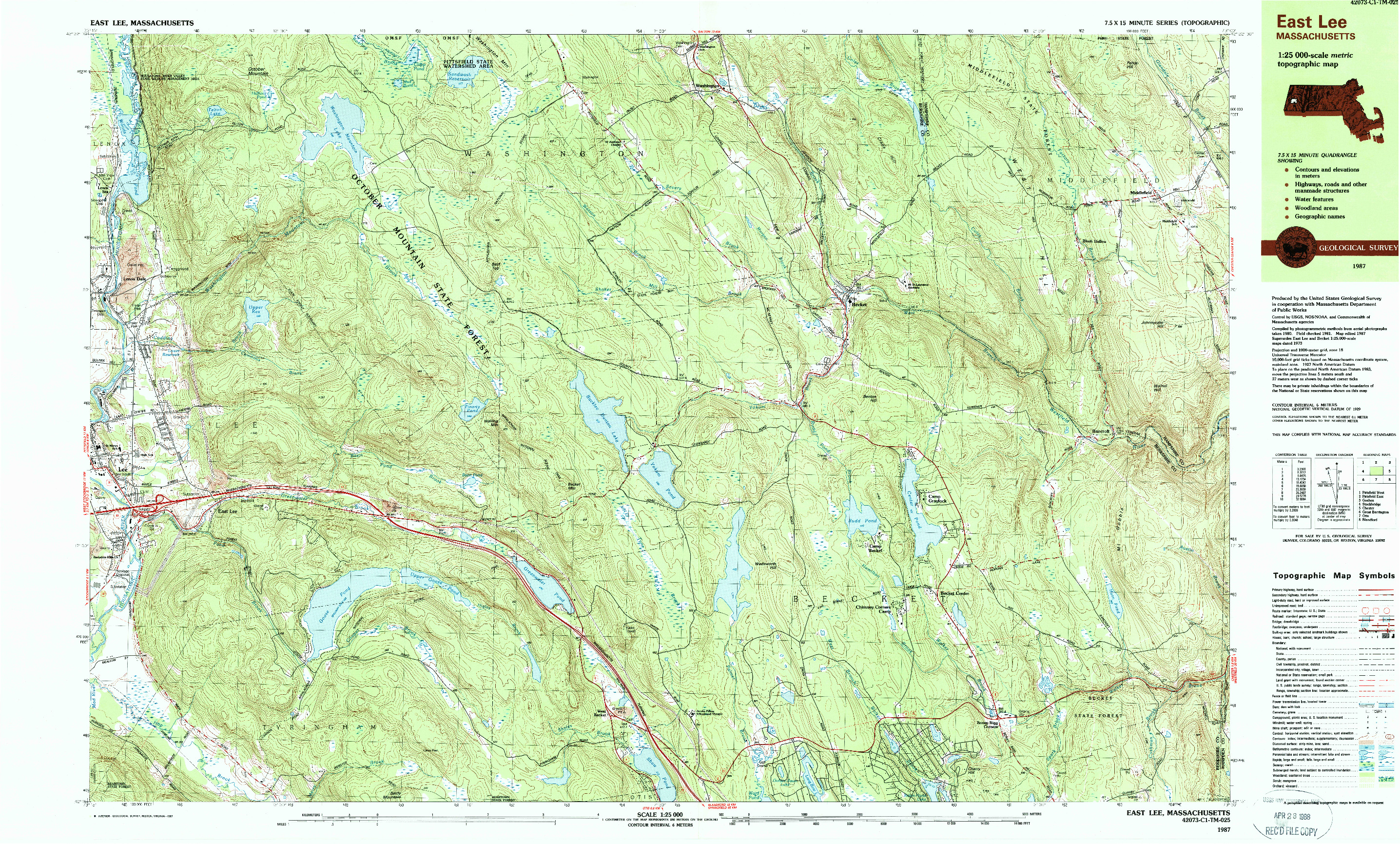 USGS 1:25000-SCALE QUADRANGLE FOR EAST LEE, MA 1987