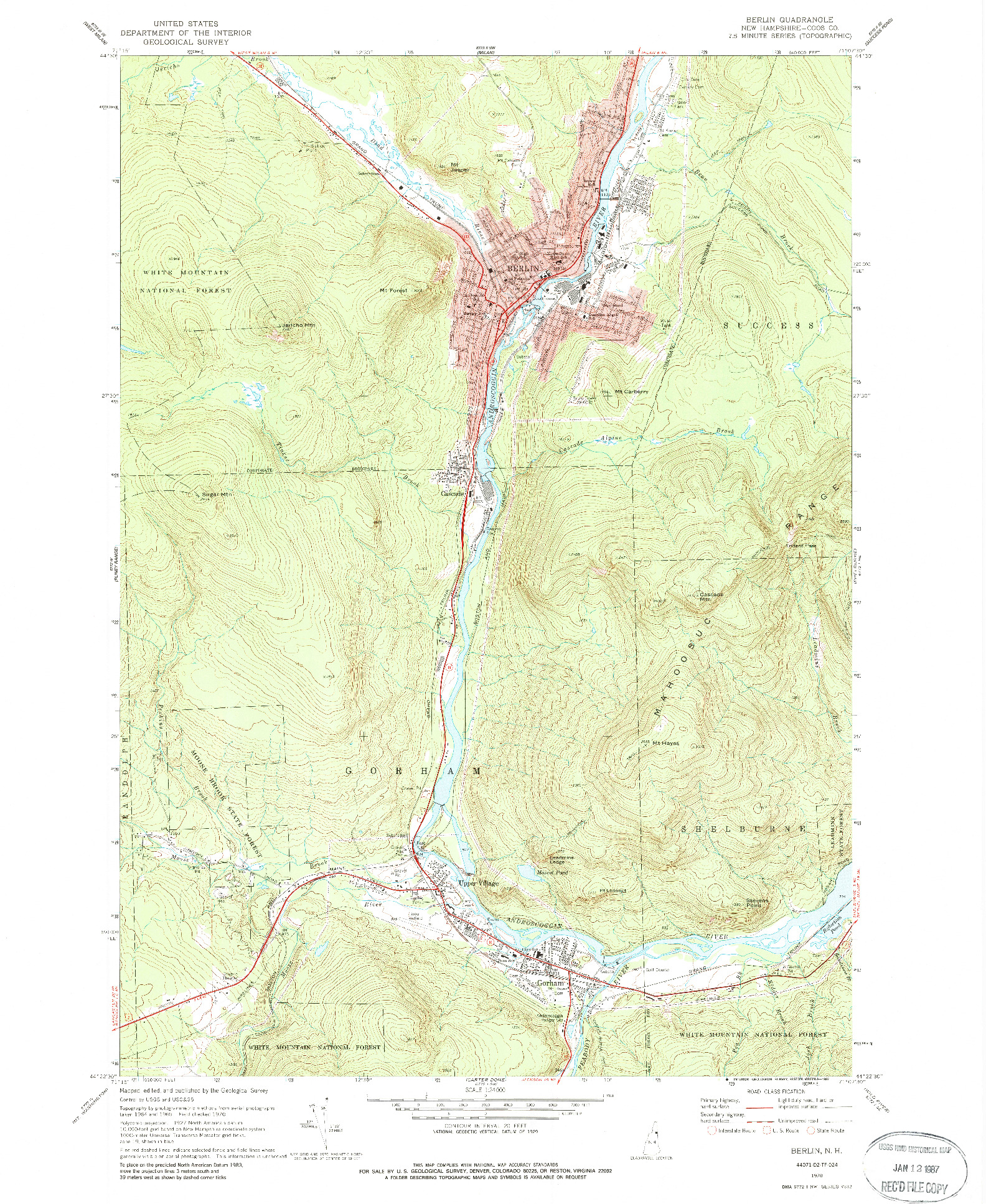 USGS 1:24000-SCALE QUADRANGLE FOR BERLIN, NH 1970