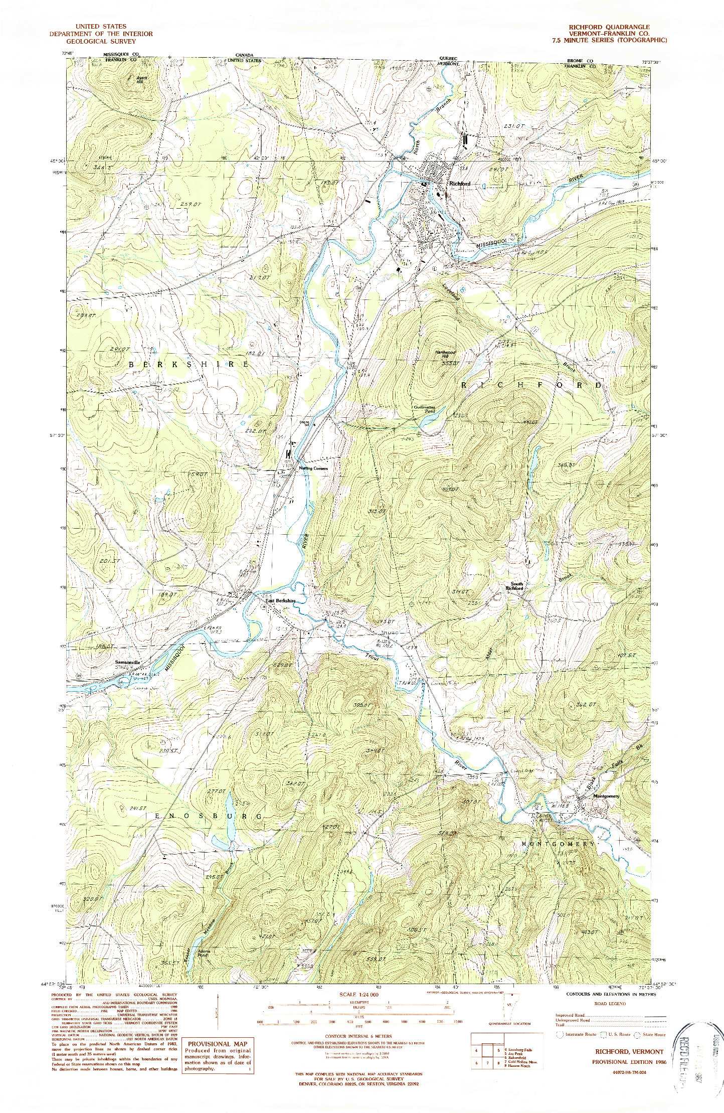 USGS 1:24000-SCALE QUADRANGLE FOR RICHFORD, VT 1986