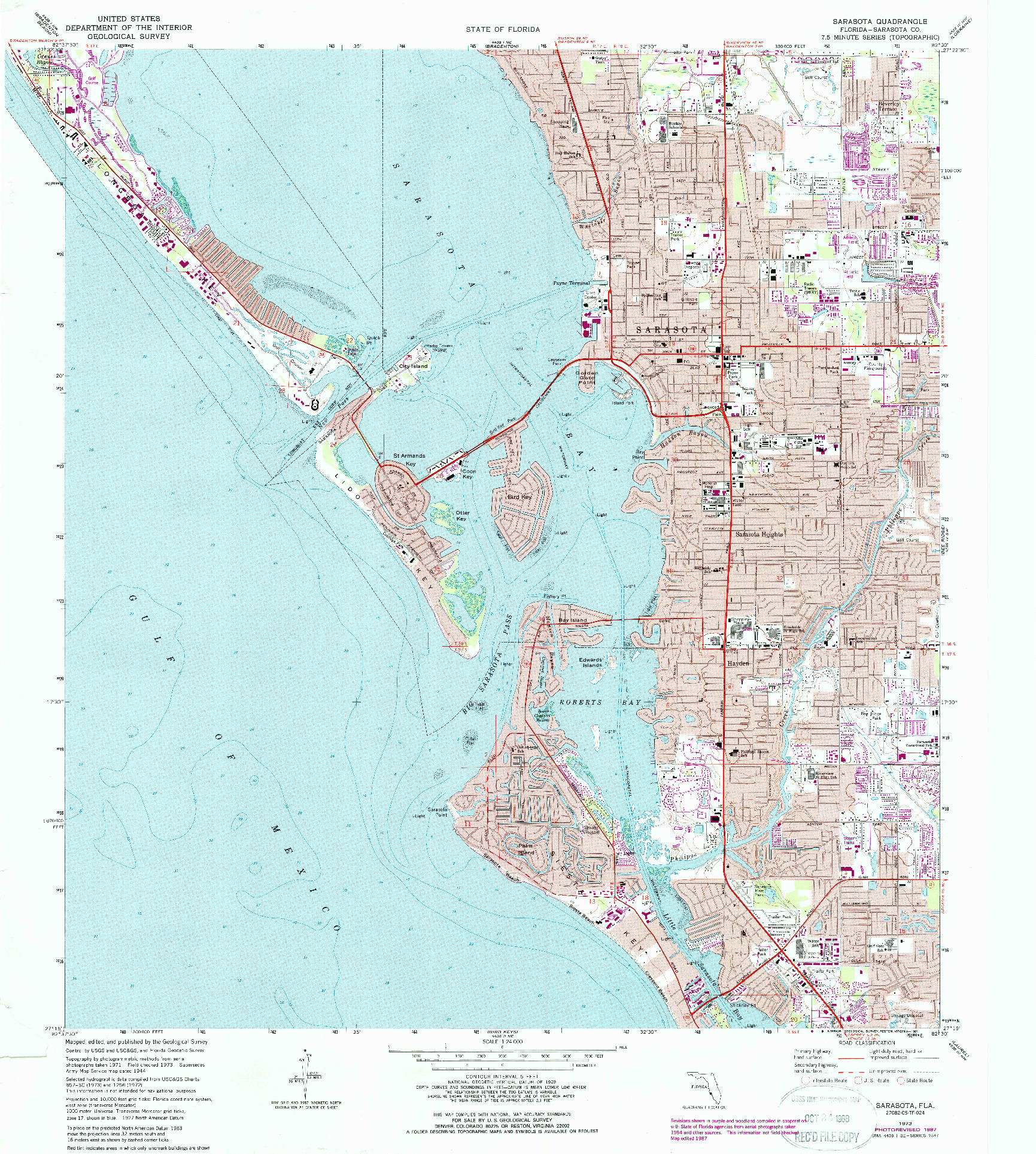 USGS 1:24000-SCALE QUADRANGLE FOR SARASOTA, FL 1973