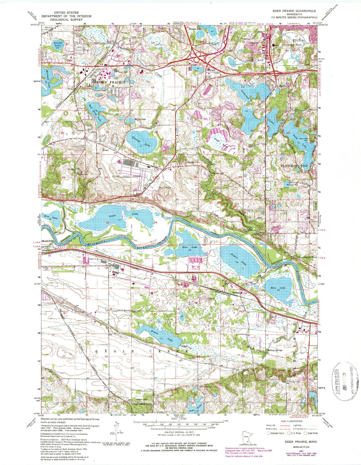 USGS 1:24000-SCALE QUADRANGLE FOR EDEN PRAIRIE, MN 1967