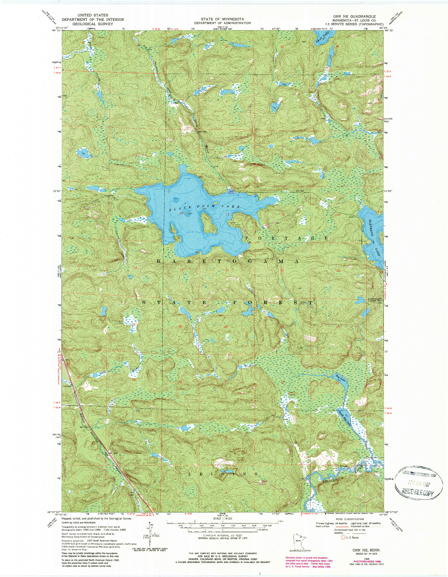 USGS 1:24000-SCALE QUADRANGLE FOR ORR NE, MN 1968