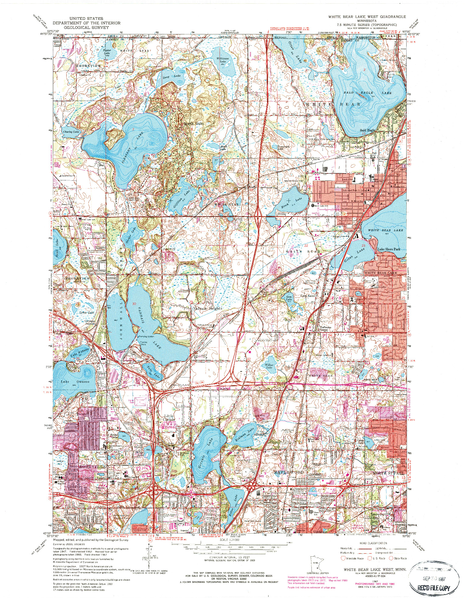 USGS 1:24000-SCALE QUADRANGLE FOR WHITE BEAR LAKE WEST, MN 1967