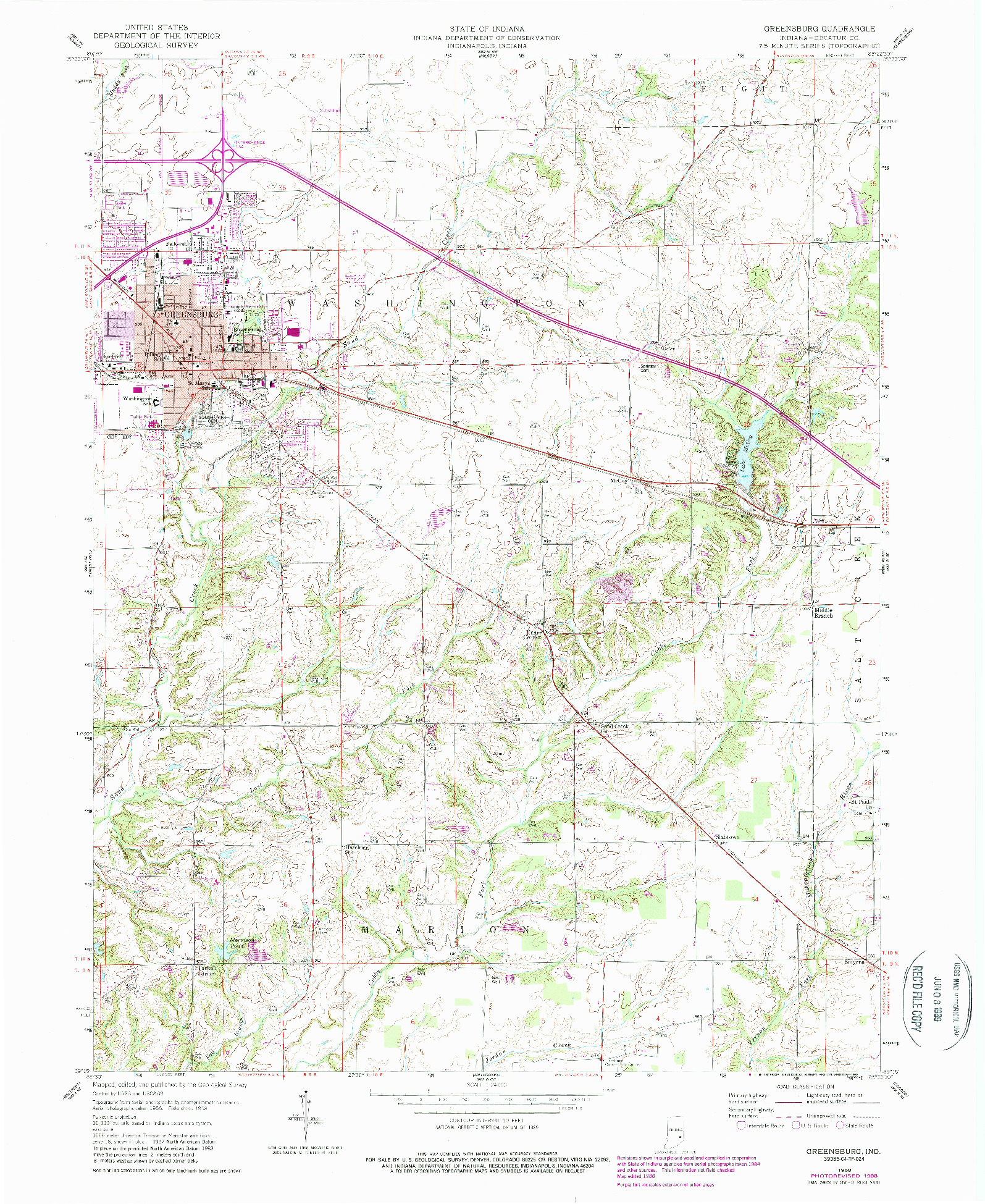 USGS 1:24000-SCALE QUADRANGLE FOR GREENSBURG, IN 1958