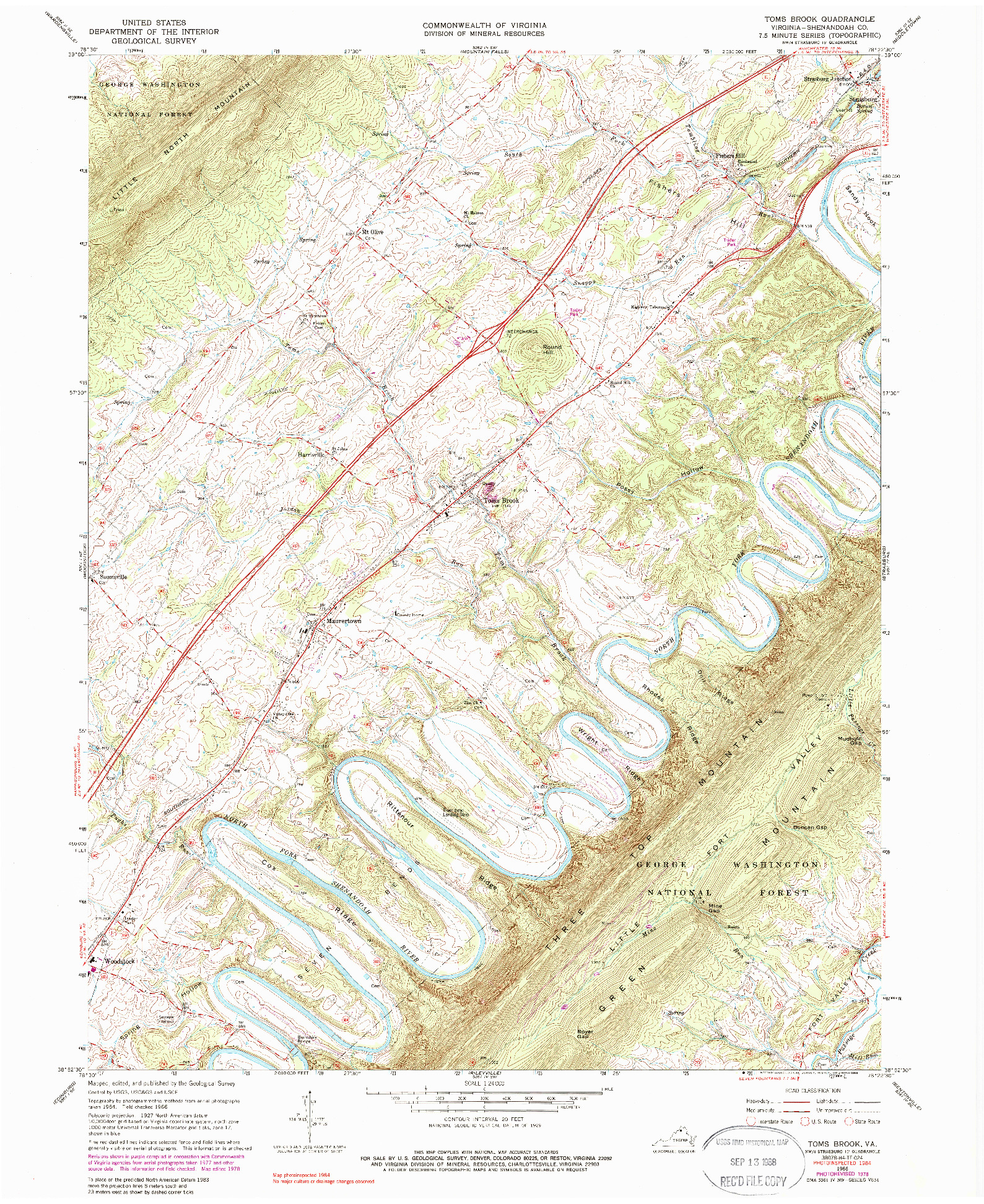 USGS 1:24000-SCALE QUADRANGLE FOR TOMS BROOK, VA 1966