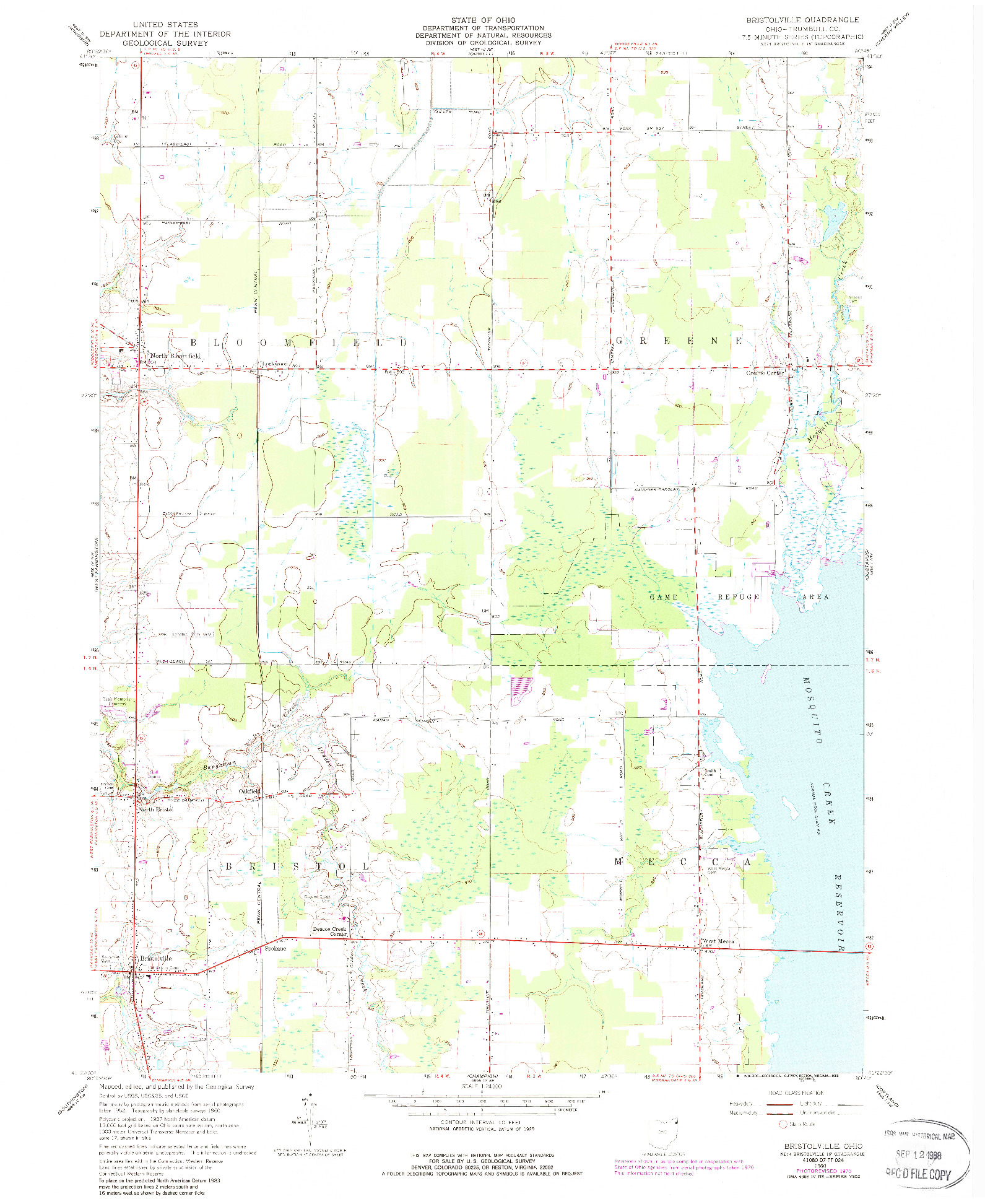 USGS 1:24000-SCALE QUADRANGLE FOR BRISTOLVILLE, OH 1960