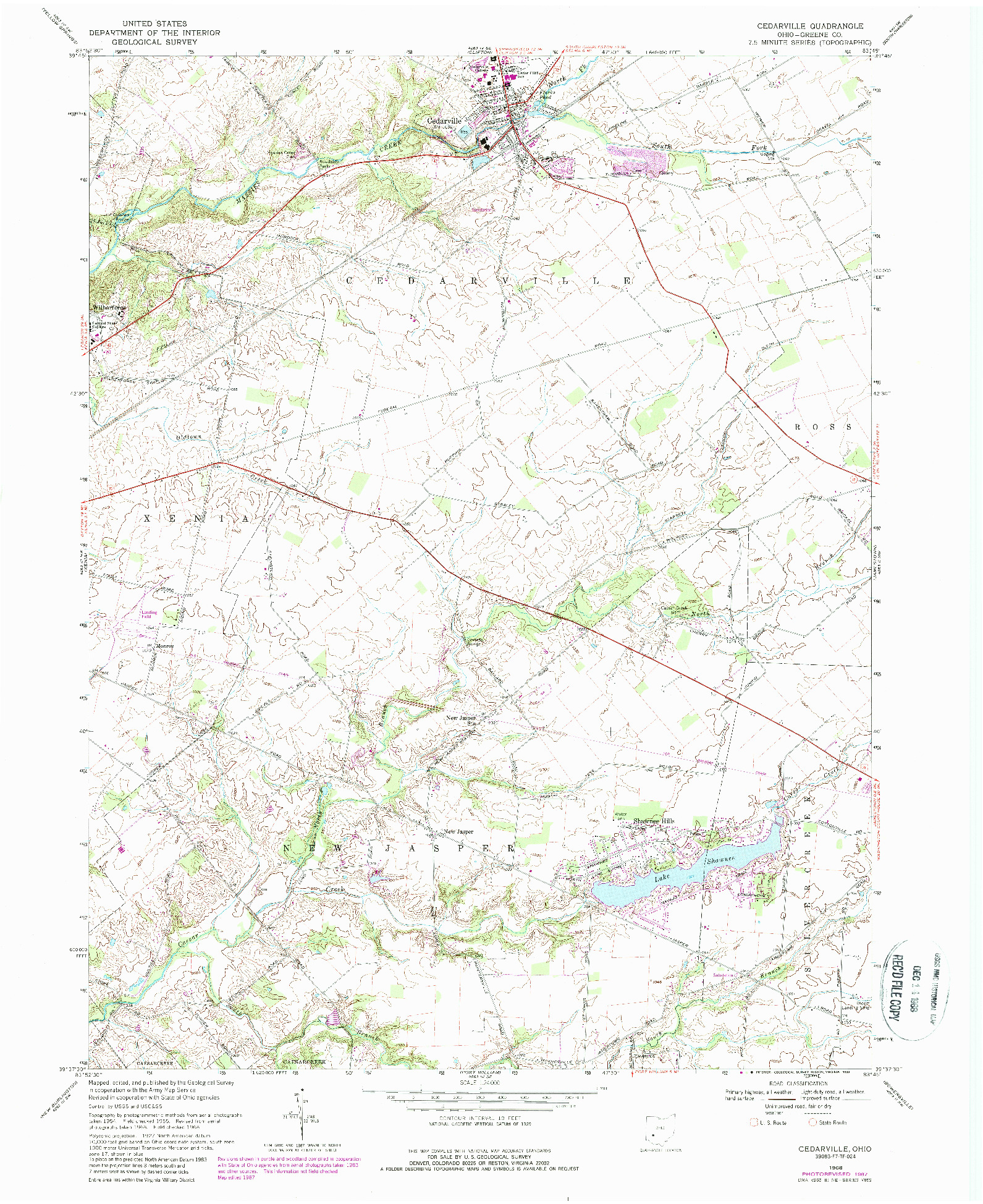 USGS 1:24000-SCALE QUADRANGLE FOR CEDARVILLE, OH 1968