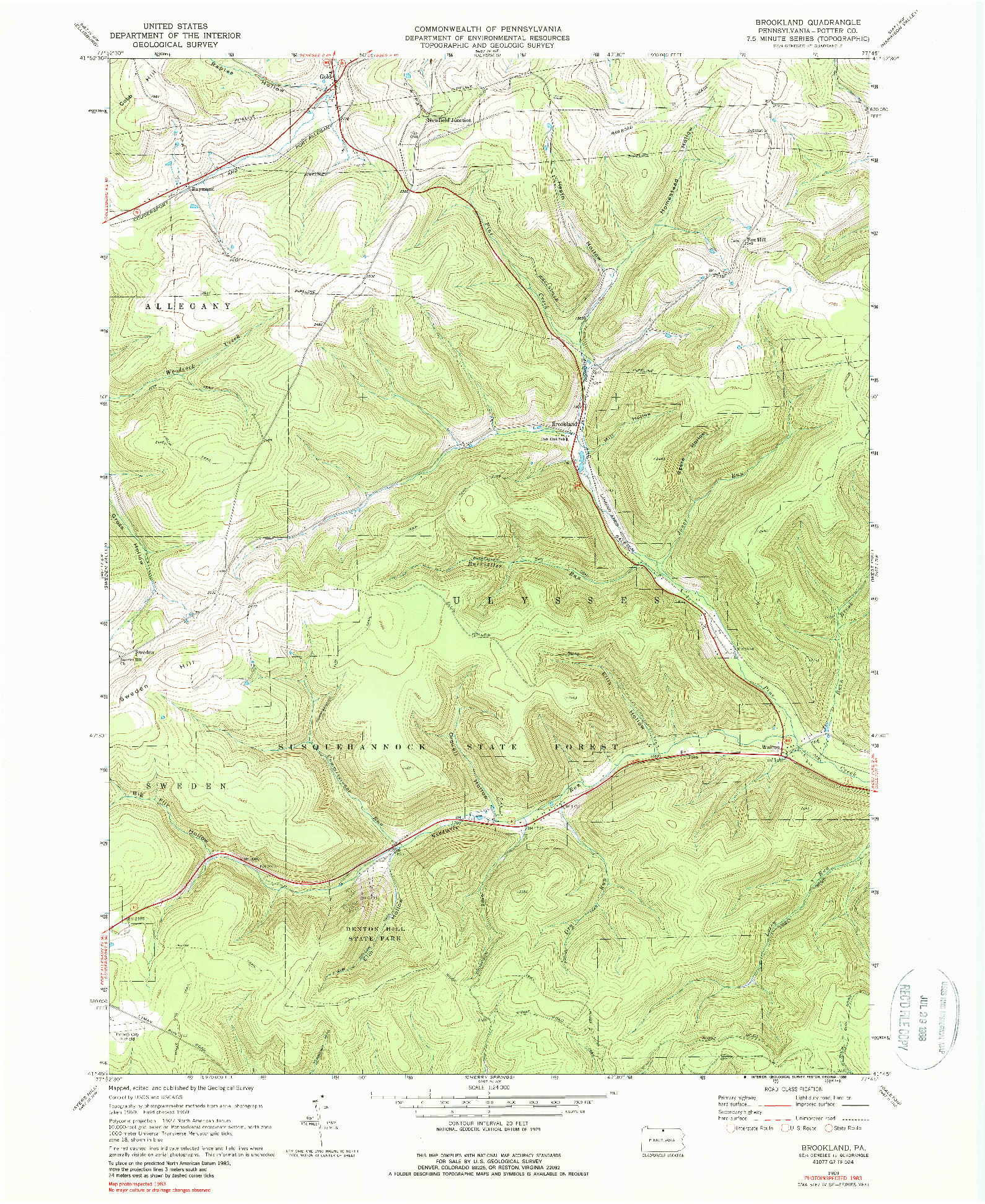 USGS 1:24000-SCALE QUADRANGLE FOR BROOKLAND, PA 1969