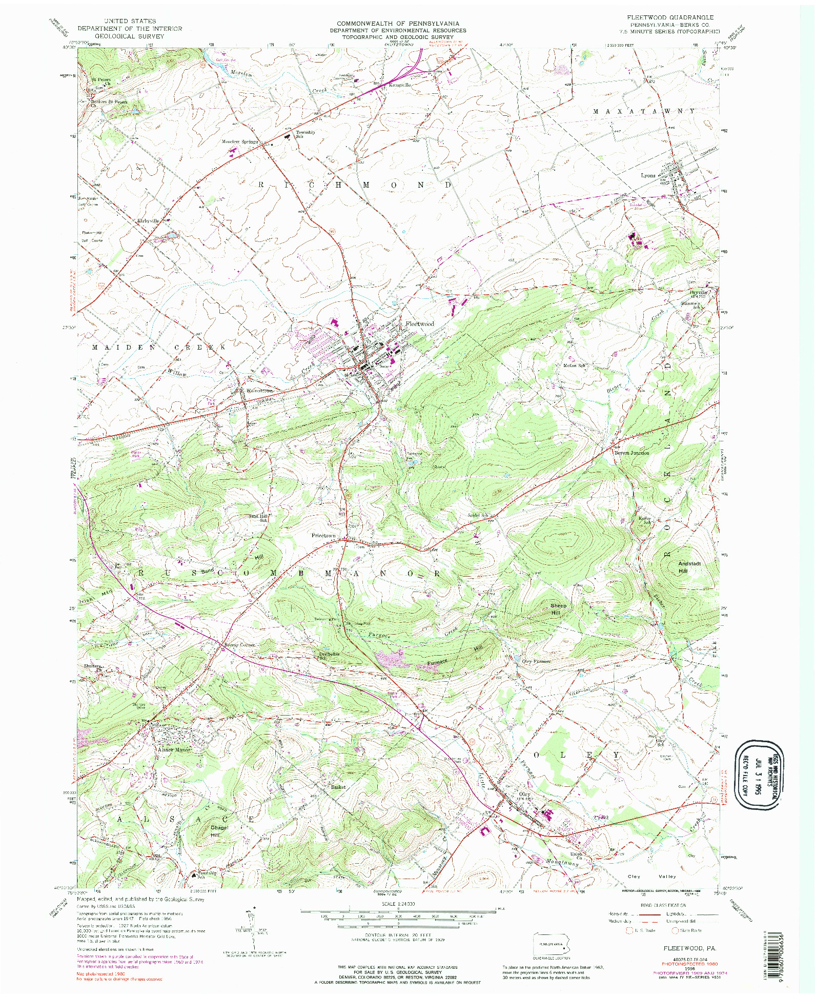 USGS 1:24000-SCALE QUADRANGLE FOR FLEETWOOD, PA 1956