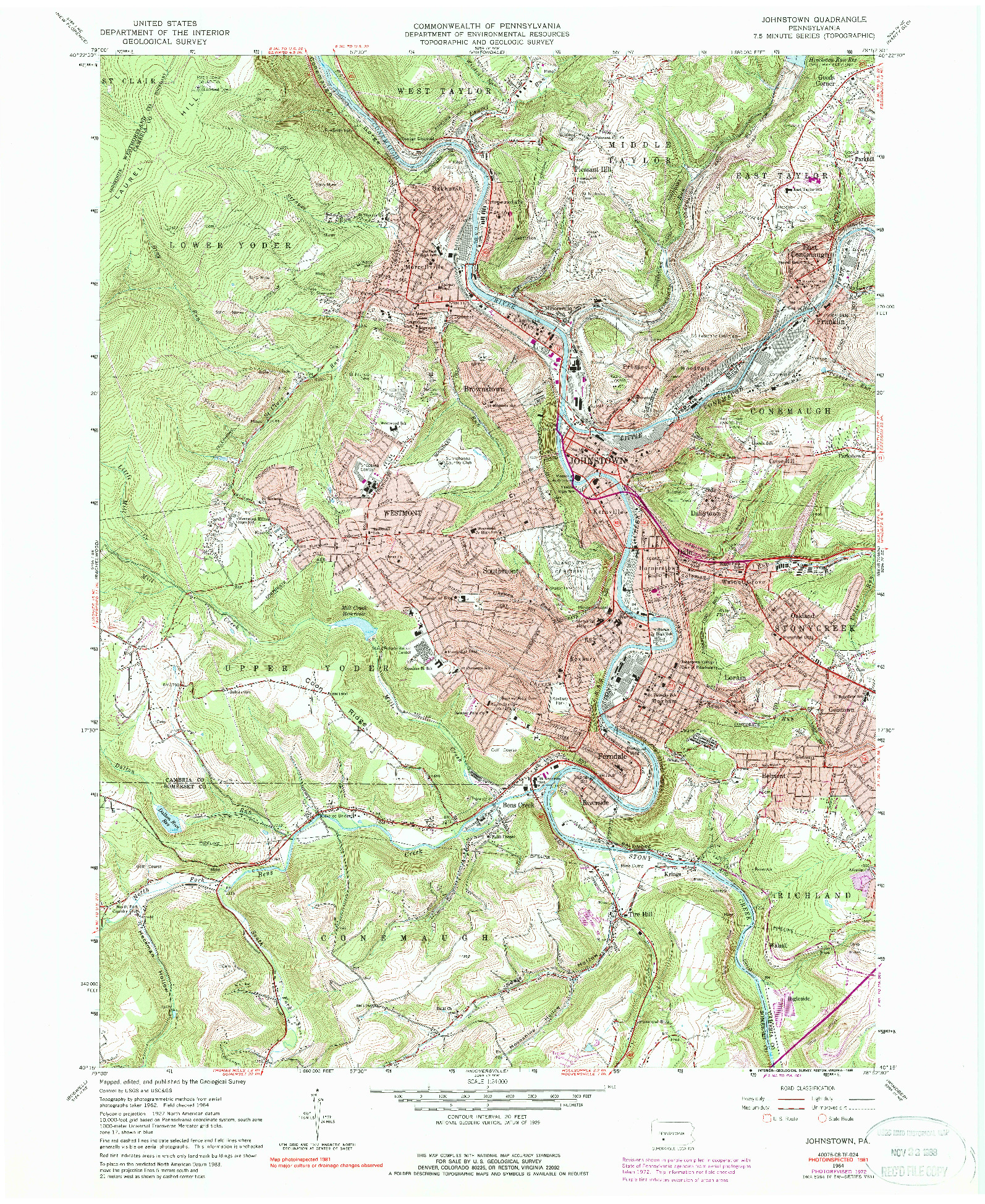 USGS 1:24000-SCALE QUADRANGLE FOR JOHNSTOWN, PA 1964