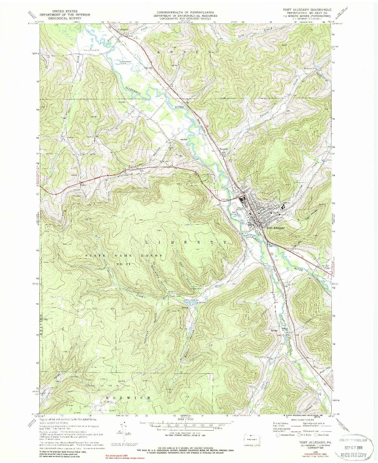 USGS 1:24000-SCALE QUADRANGLE FOR PORT ALLEGANY, PA 1969