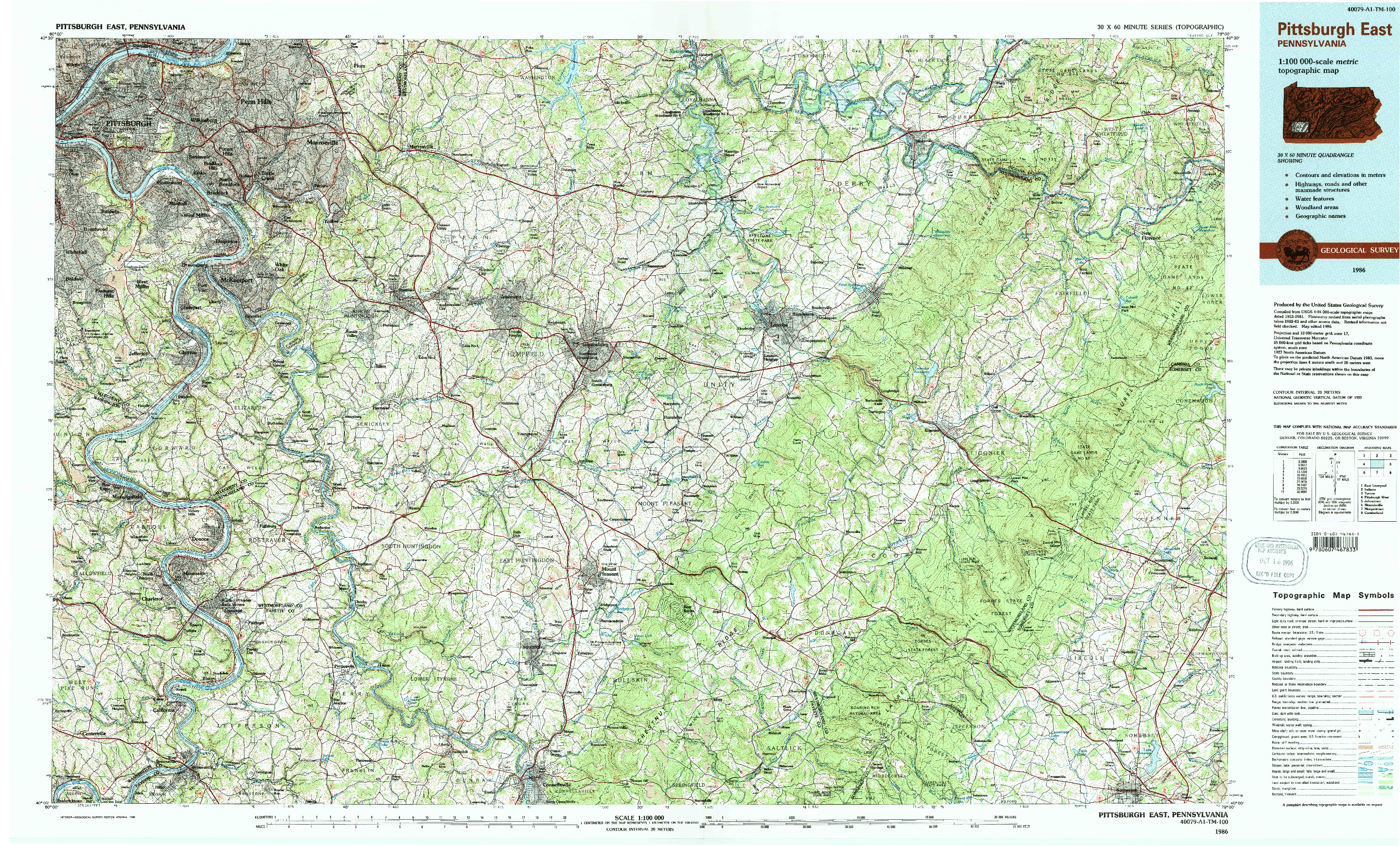 USGS 1:100000-SCALE QUADRANGLE FOR PITTSBURGH EAST, PA 1986