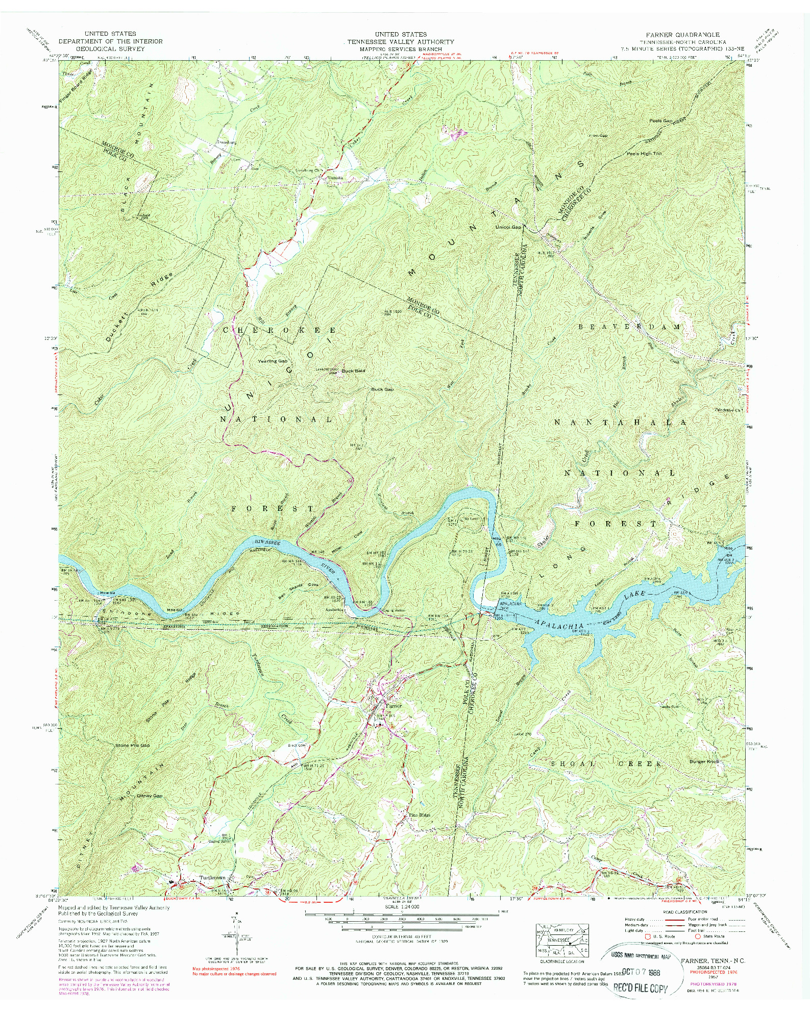 USGS 1:24000-SCALE QUADRANGLE FOR FARNER, TN 1957