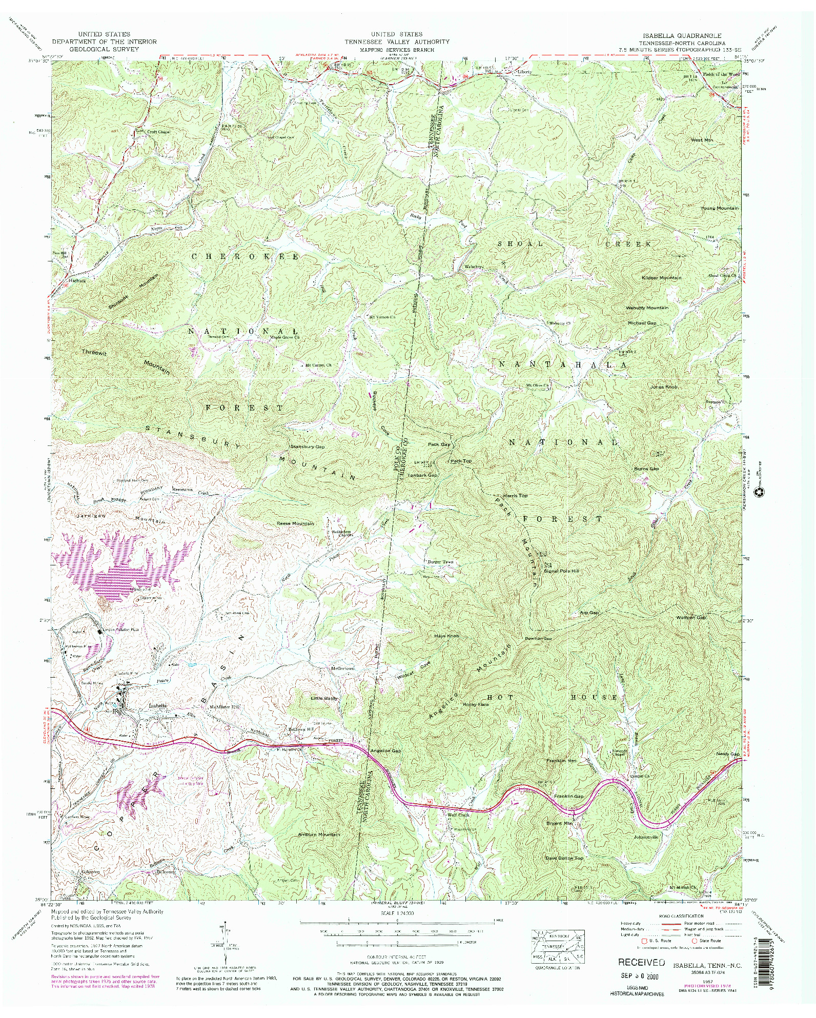 USGS 1:24000-SCALE QUADRANGLE FOR ISABELLA, TN 1957