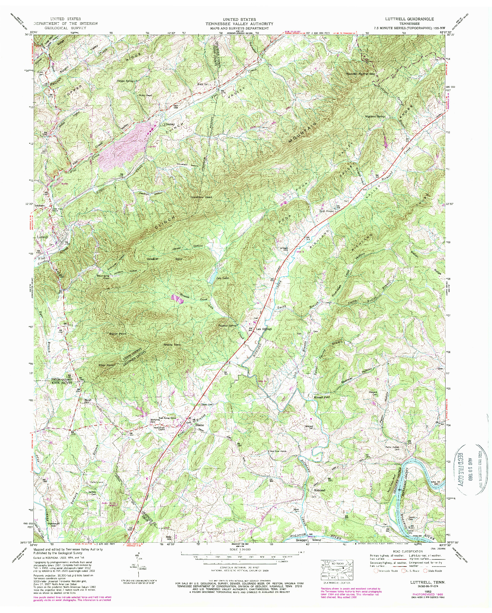 USGS 1:24000-SCALE QUADRANGLE FOR LUTTRELL, TN 1952